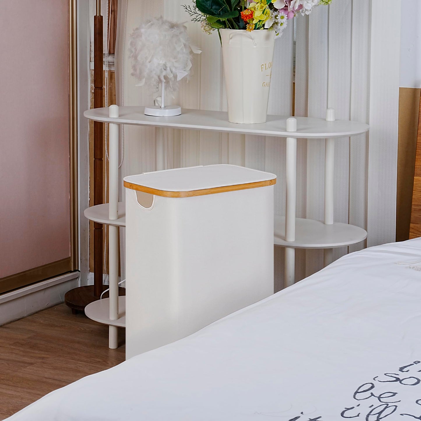 Merkisa 100L Laundry Hamper with Lid, Lagre Basket with Bamboo Handles,Foldable Clothes Hamper Tall Dirty Laundry Basket for Clothes Toys Towels Organizing,Beige