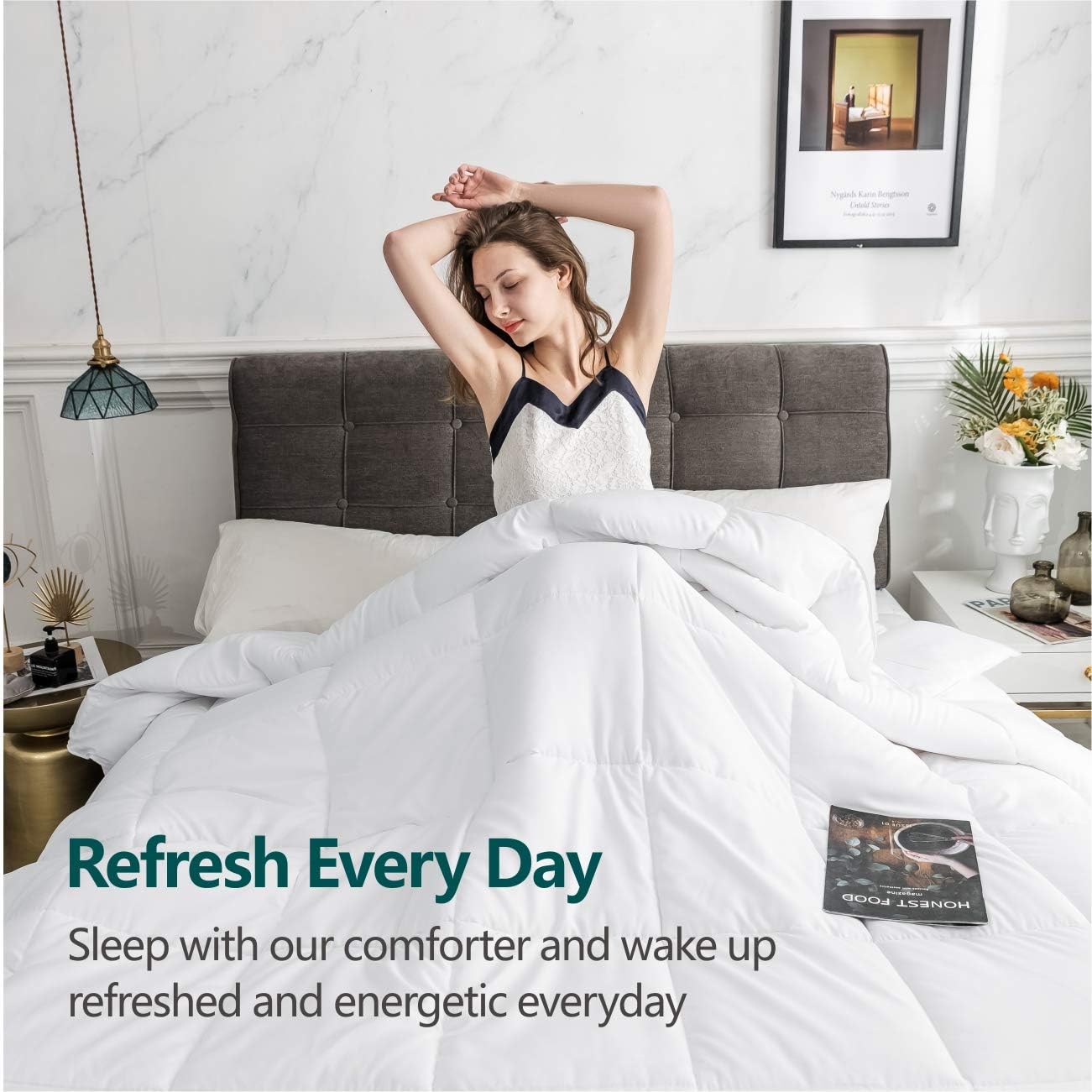 Cozynight Soft Oversized King Size Comforter Duvet Insert-Lightweight Down Alternative Comforter with Corner Tabs-Fluffy Breathable Diamond Stitched (White,110"x98")