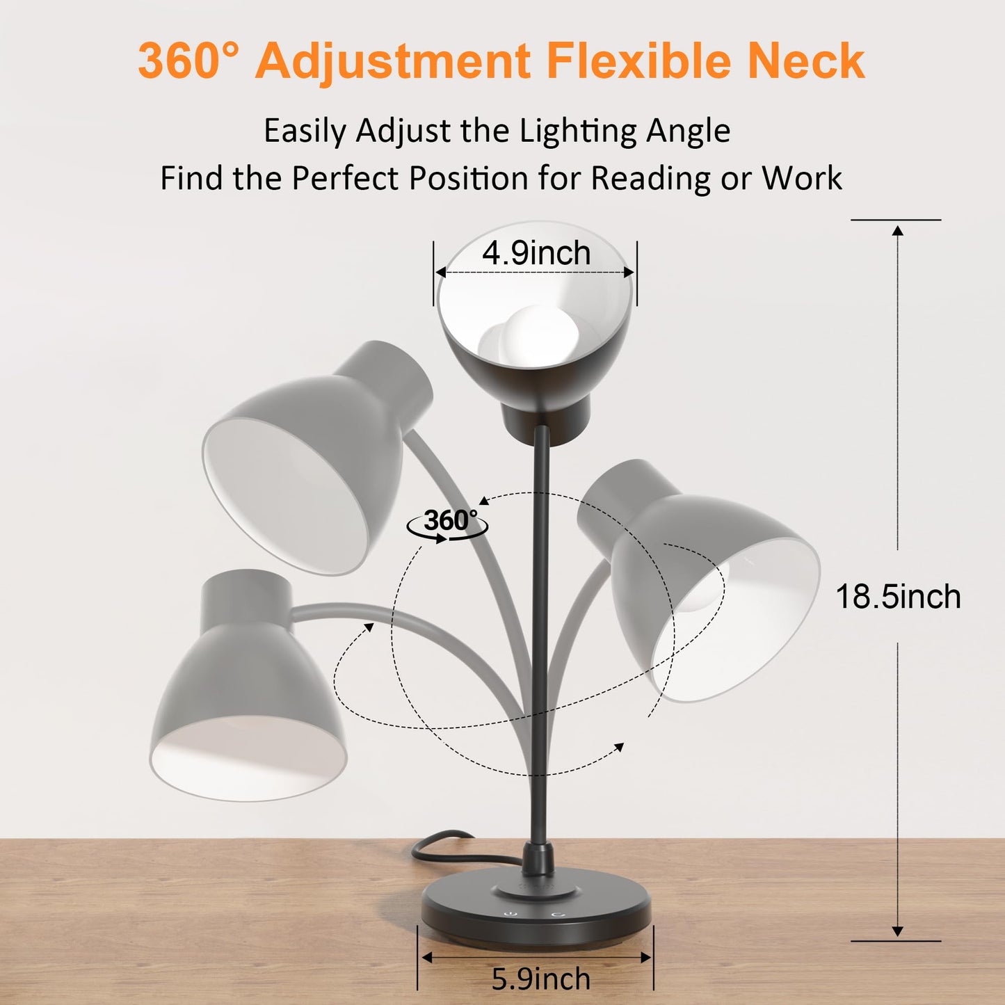 Vicsoon Desk Lamps for Home Office - LED Desk Lamp with Wireless Charger, 3 Color Modes Dimmable Eye-Caring Study Reading Desk Light, Small Flexible Arm Table Lamp for College Dorm Room Bedside, Black