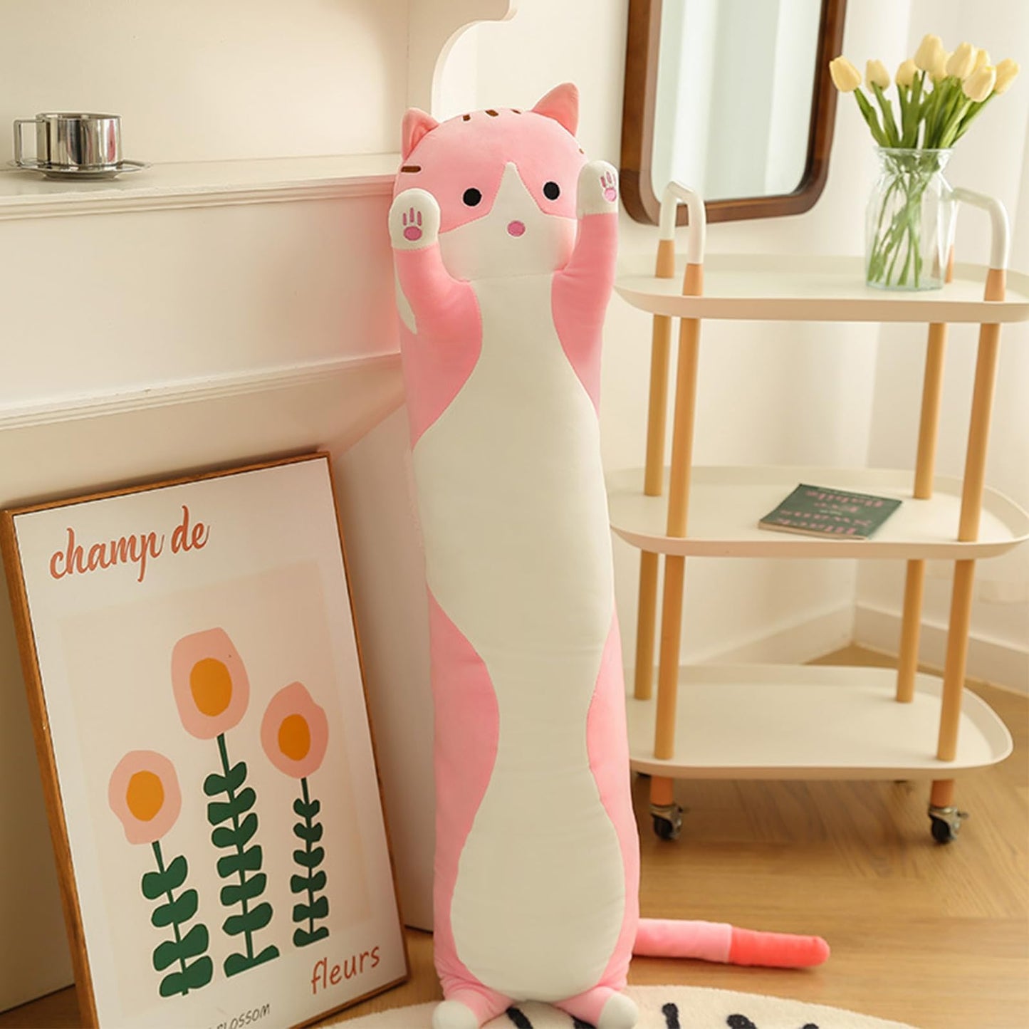 Long Cat Plush Pillow Soft Cat Hugging Pillow Stuffed Animal Pillow Cute Kitty Sleeping Throw Pillow Gift for Kids(70cm/27.55inch,Pink