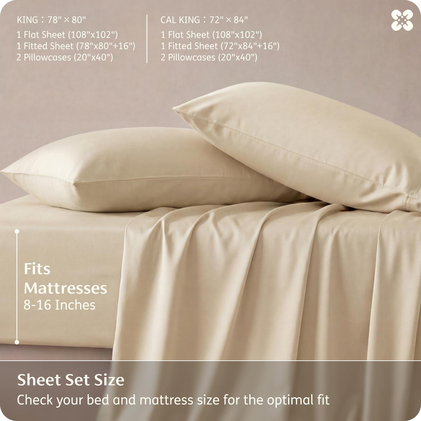 Bedsure King Size Sheets Set, Cooling Sheets for Hot Sleepers, Rayon Derived from Bamboo, PureWoven, Breathable & Soft, Deep Pocket Up to 16 Inches, Hotel Luxury Silky Bedding, Light Beige