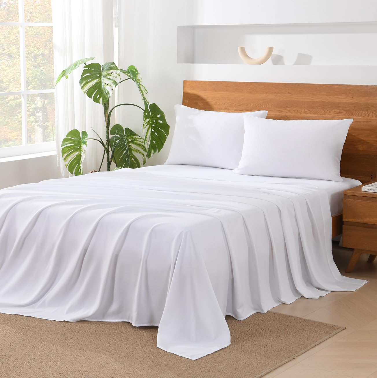 Andency White Comforter Queen - 7 Pieces Bed in a Bag Queen Bedding Comforter Sets, Summer Solid Soft Lightweight Comforter with Fitted Sheets, Flat Sheets, Pillowcases & Shams