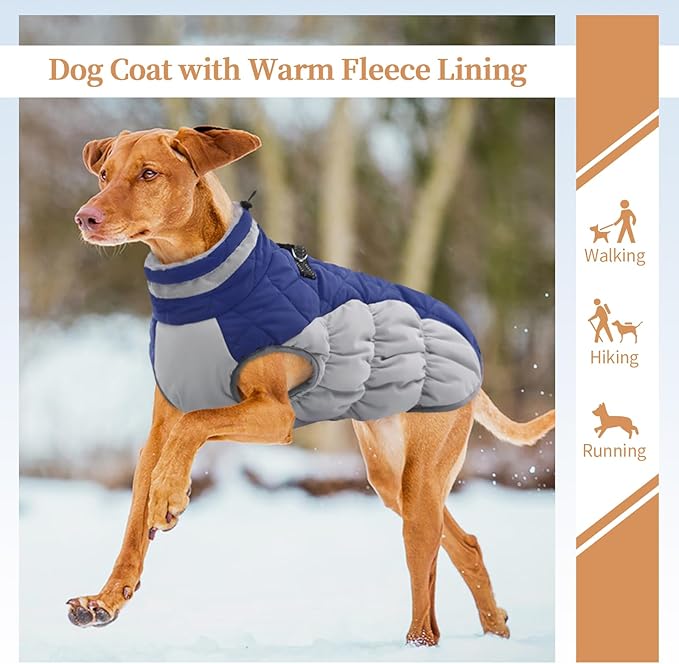 OUOBOB Dog Coats for Small Dogs, Puppy Coat, Warm Winter Jacket, XS Dog Coat with Harness Built in, Waterproof Pet Cold Weather Coats, Puppy Winter Clothes Snowsuit Chihuahua Maltese,Blue,XS