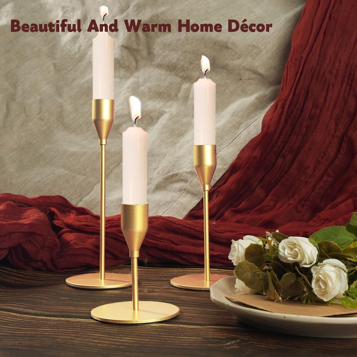 Matte Gold Candle Holders Bulk Painted Gold Metal Candlesticks Fit 0.8 Inch Taper Candles Decorative Metal Candelabra for Wedding Home Holiday Anniversary Party Dinning Table Decors (Set of 36)