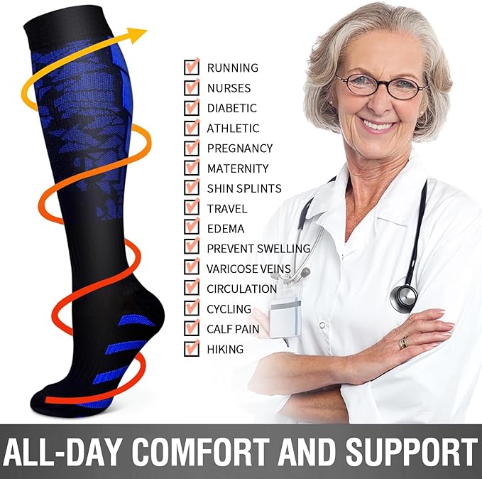 Bluemaple 6 Pack Copper Compression Socks for Women and Men Circulation-Best Support for Medical, Running,Nursing,Athletic