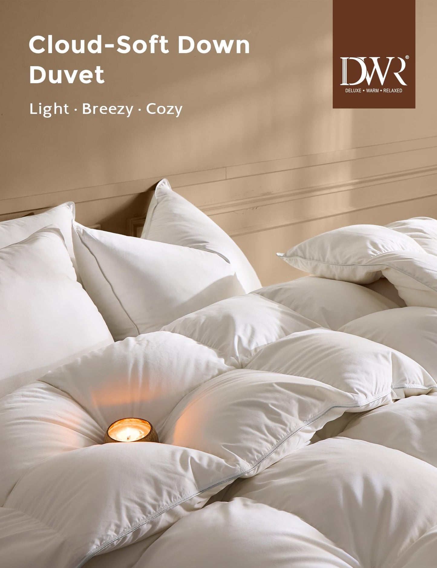 DWR Goose Feather Down Fiber Comforter Queen Size, Fluffy White Duvet Insert, Buttery-Soft and Breathable, Marshmallow-Like Loft, All Season Hotel Luxury Bedding, 8 Corner Tabs, 90" x 90"