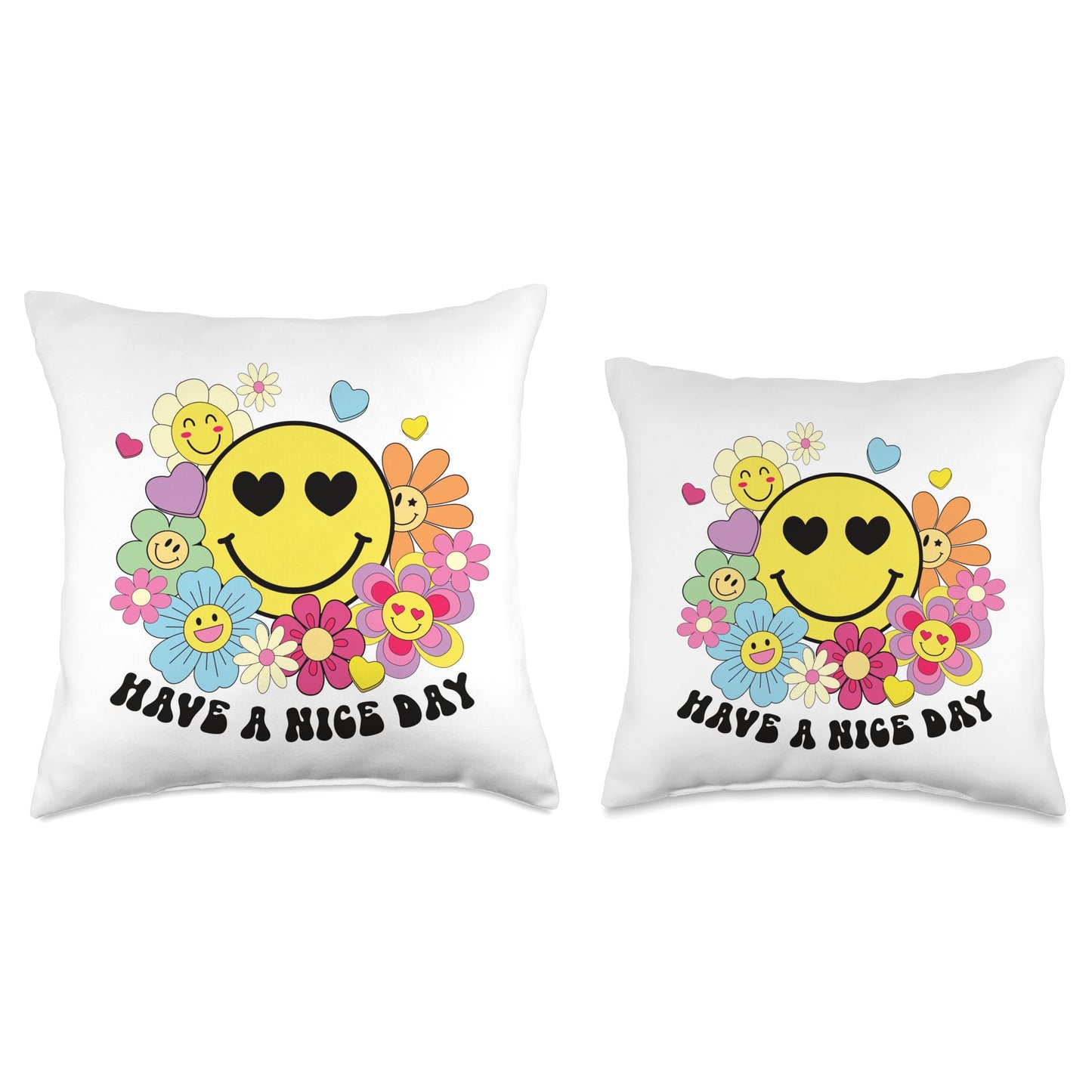 Have A Nice Day Yellow Smile Face Flowers Kids Toddler Girls Throw Pillow