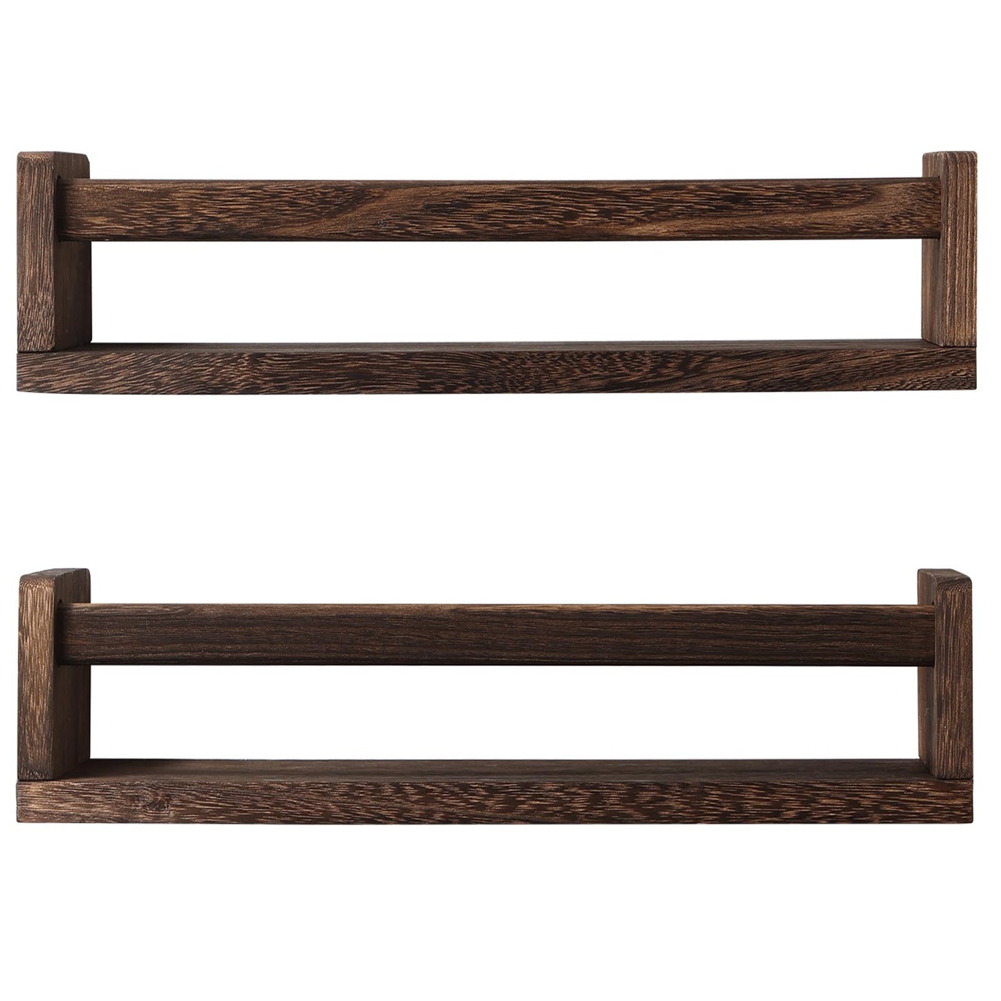 JORIKCHUO Nursery Book Shelves, Set of 2 Wood Floating Book Shelves for Kids Room, Kitchen Spice Rack, or Rustic Wall Mounted Shelves for Farmhouse Bathroom Décor (Carbon Brown)