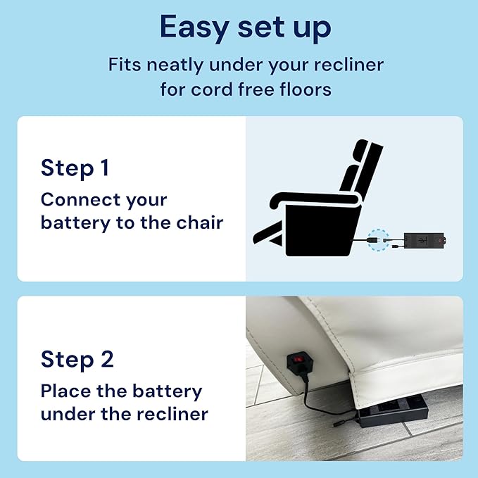 The Blue Cactus Max Power 5000mAh Kit - Battery, Power Transformer, Cords - 2-Pin Connector - Wireless with LED & Low Charge Alert - Couch Battery Pack for Reclining Chairs, Sofas & Loveseats