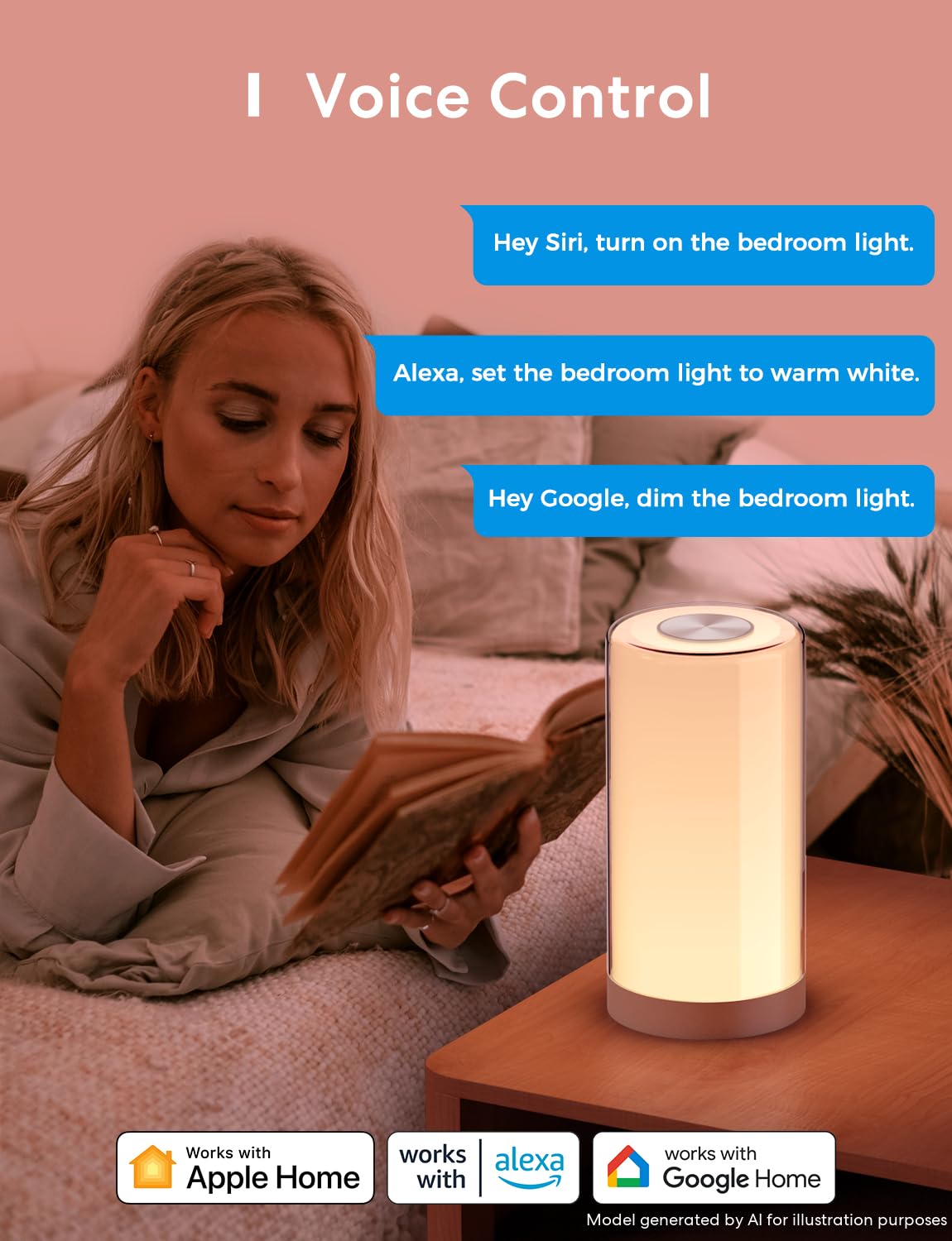 meross Smart Table Lamp, Bedside Lamp, Compatible with Apple HomeKit, Siri, Amazon Alexa and SmartThings, Tunable White and Multi-Color, Touch Control, Voice and App Control