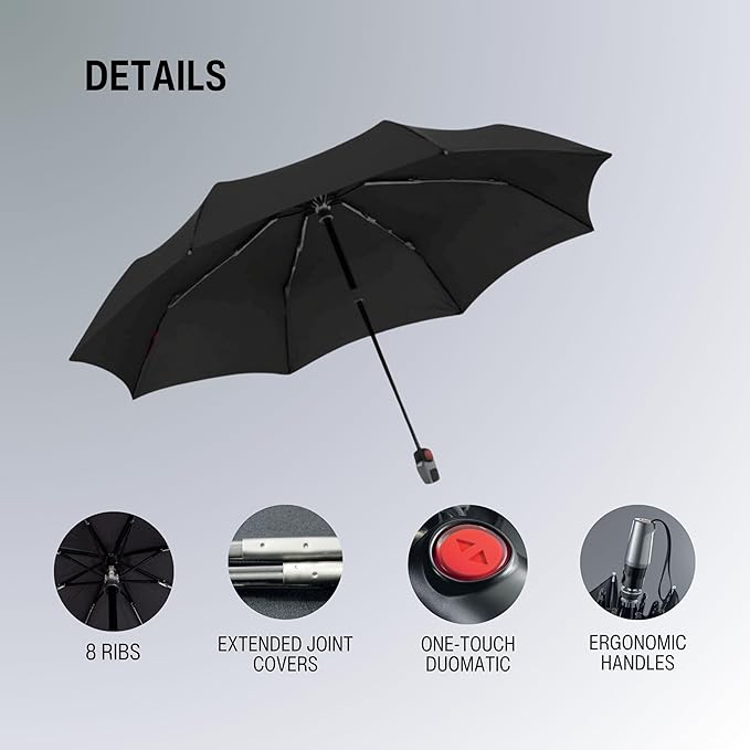 Knirps T.200 Duomatic Compact Rain Umbrella in Check Beige– Wind Tunnel Tested to 93 mph, Aluminum Steel Fiberglass Frame, 38in Canopy, OEKO-TEX, High-Performance Automatic Travel Umbrellas