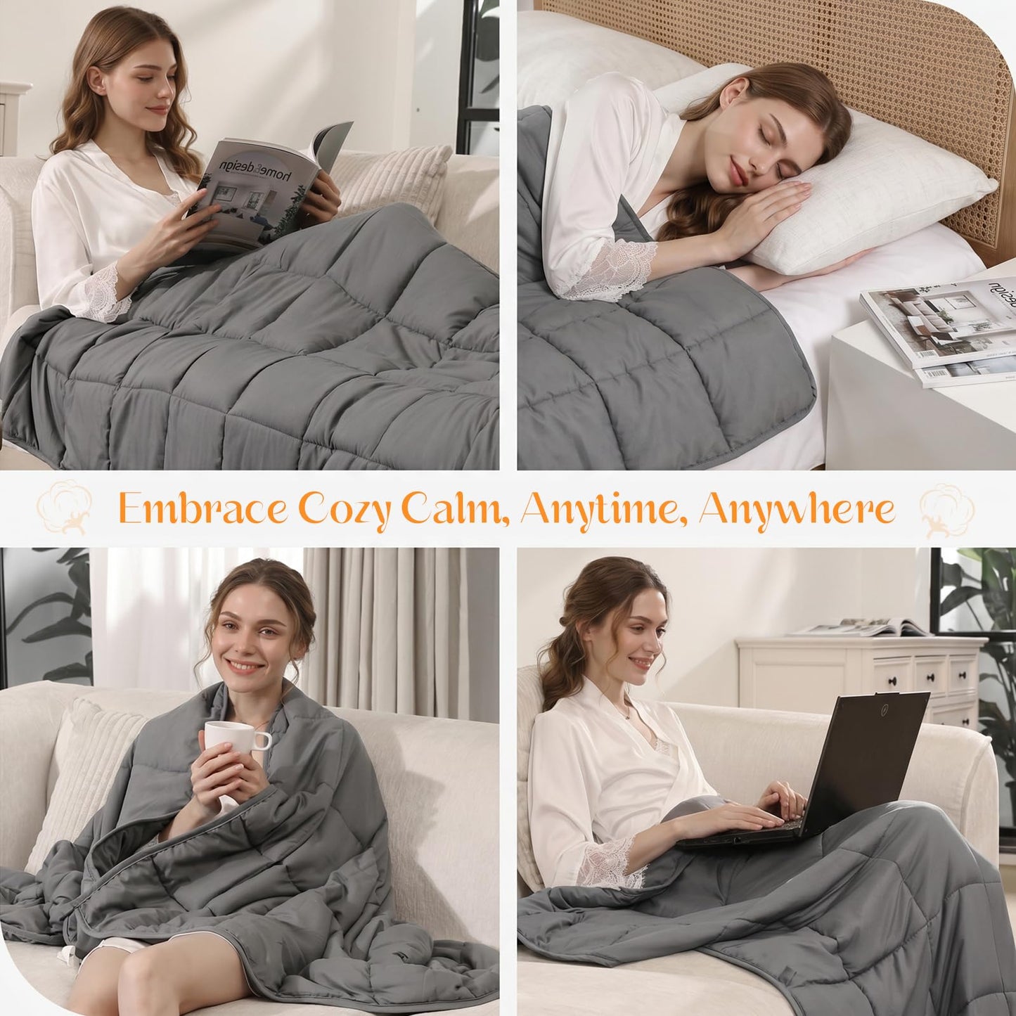 Weighted Blanket for Adults (15 lbs 60" x 80") Queen Size Cooling Heavy Blanket for Sleep, Soft Thick Breathable Cotton with Natural Glass Beads, Washable, All-Season