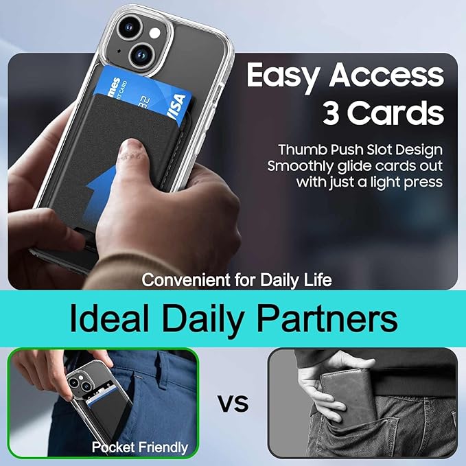 Ntwinro Magnetic for iPhone 13 & iPhone 14 Clear Case (Compatible with MagSafe) with Black Detachable Wallet & Card Holder for 3 Cards [RFID Blocking] Military Grade Protective Slim Phone Cover