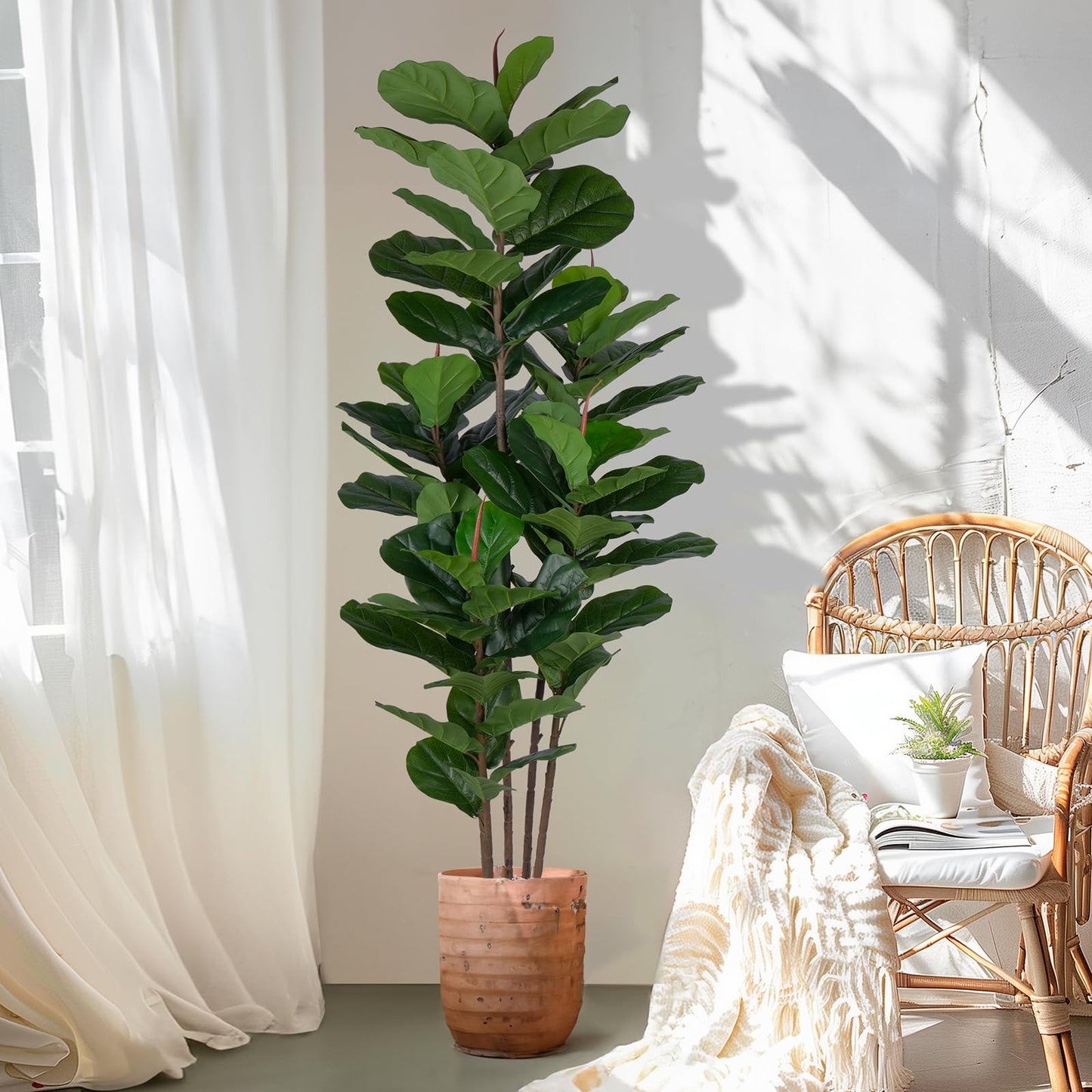 Yepdin Faux Fiddle Leaf Fig Tree 6 FT - Artificial Ficus Tree with Tall Artificial Plants Large 69 Fiddle Leaves - Lifelike Fake Trees for Home Decor Living Room Indoor Outdoor