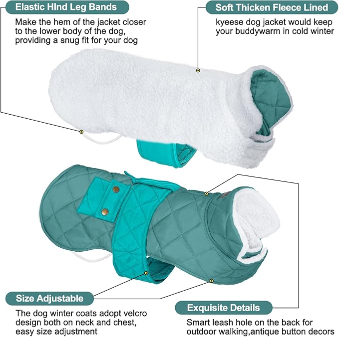 KYEESE Dog Coat Soft Pet Sweater with Leash Hole Thick Pet Winter Puffer Coat with Pocket Windproof Dogs Jacket with Fleece Lined Warm Pets Clothes for Cold Weather Waterproof Dog Coats for Large Dogs