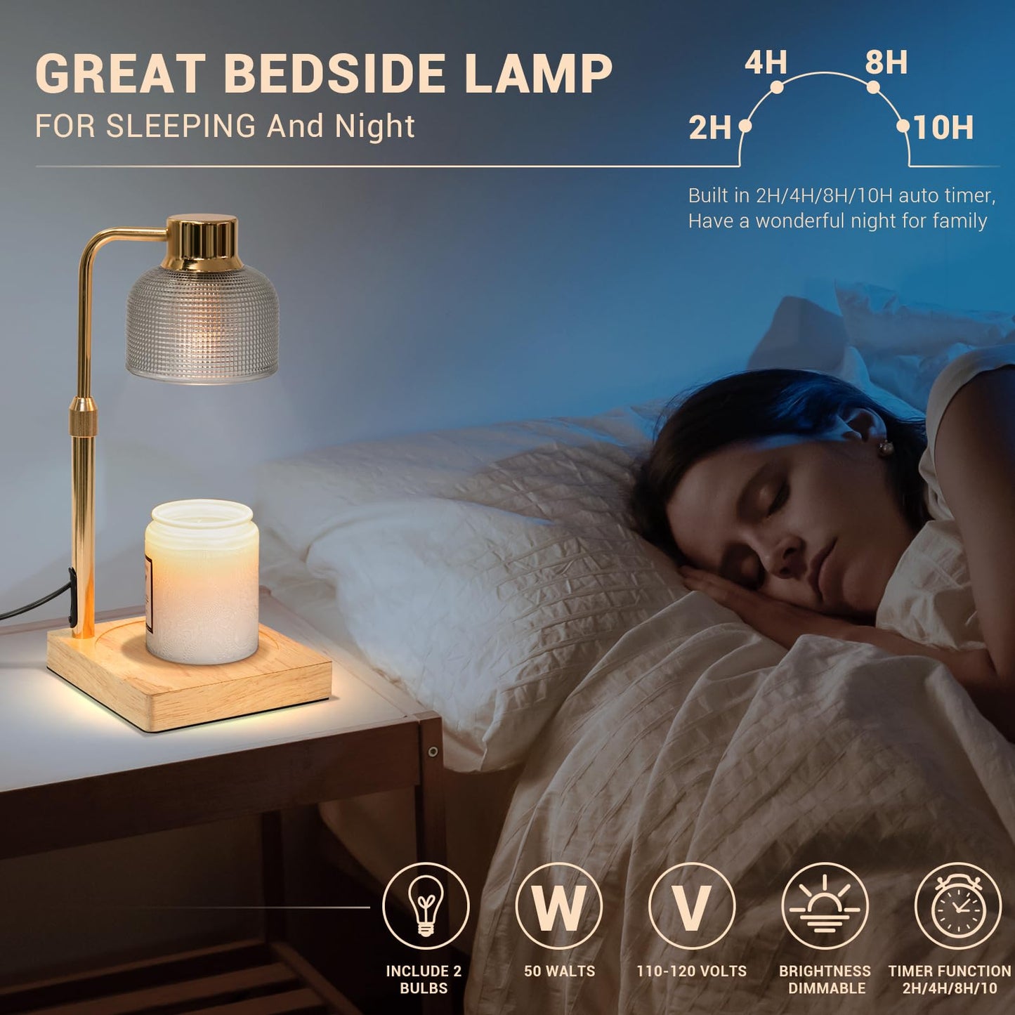 KLL Candle Warmer Lamp with Timer: Birthday Gifts for Women Mom Her - House Warming Gifts New Home, Room Decor - Dimmable Wax Melt Warmer for Jar Candles with 2 Bulbs