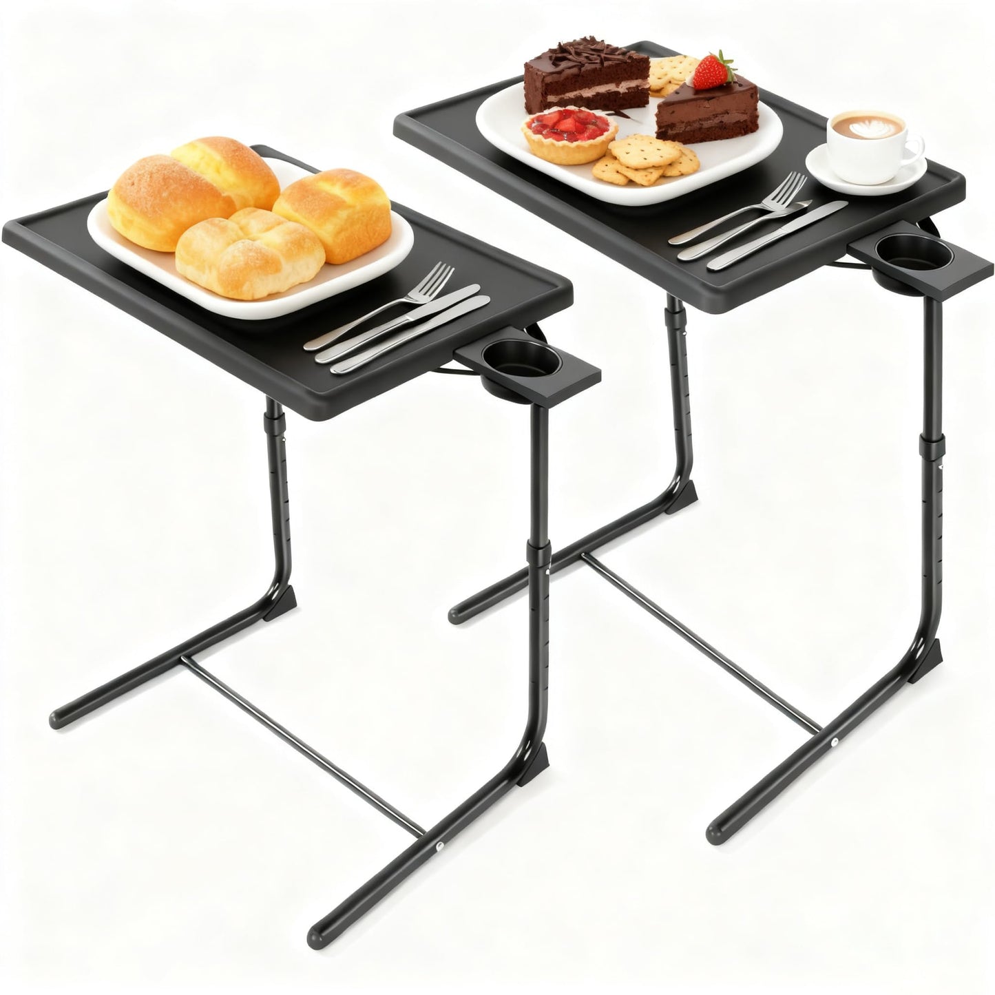 HUANUO Adjustable TV Tray Set of 2 - TV Dinner Tray on Bed & Sofa, Comfortable TV Tray Table with 6 Height & 3 Tilt Angle Adjustments (2 Pack)