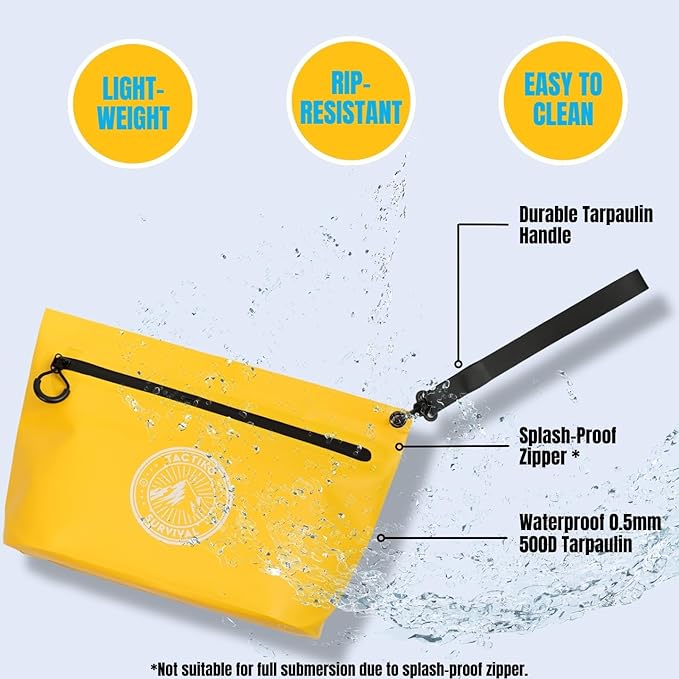3-Pack Tactiko 3L Water Resistant Pouches - Waterproof Material w/Splashproof Zipper - Hold All Zipper Bags for Storage, Toiletries,Travel, Beach, Cruise, Home (3, Yellow/Red/Gray)