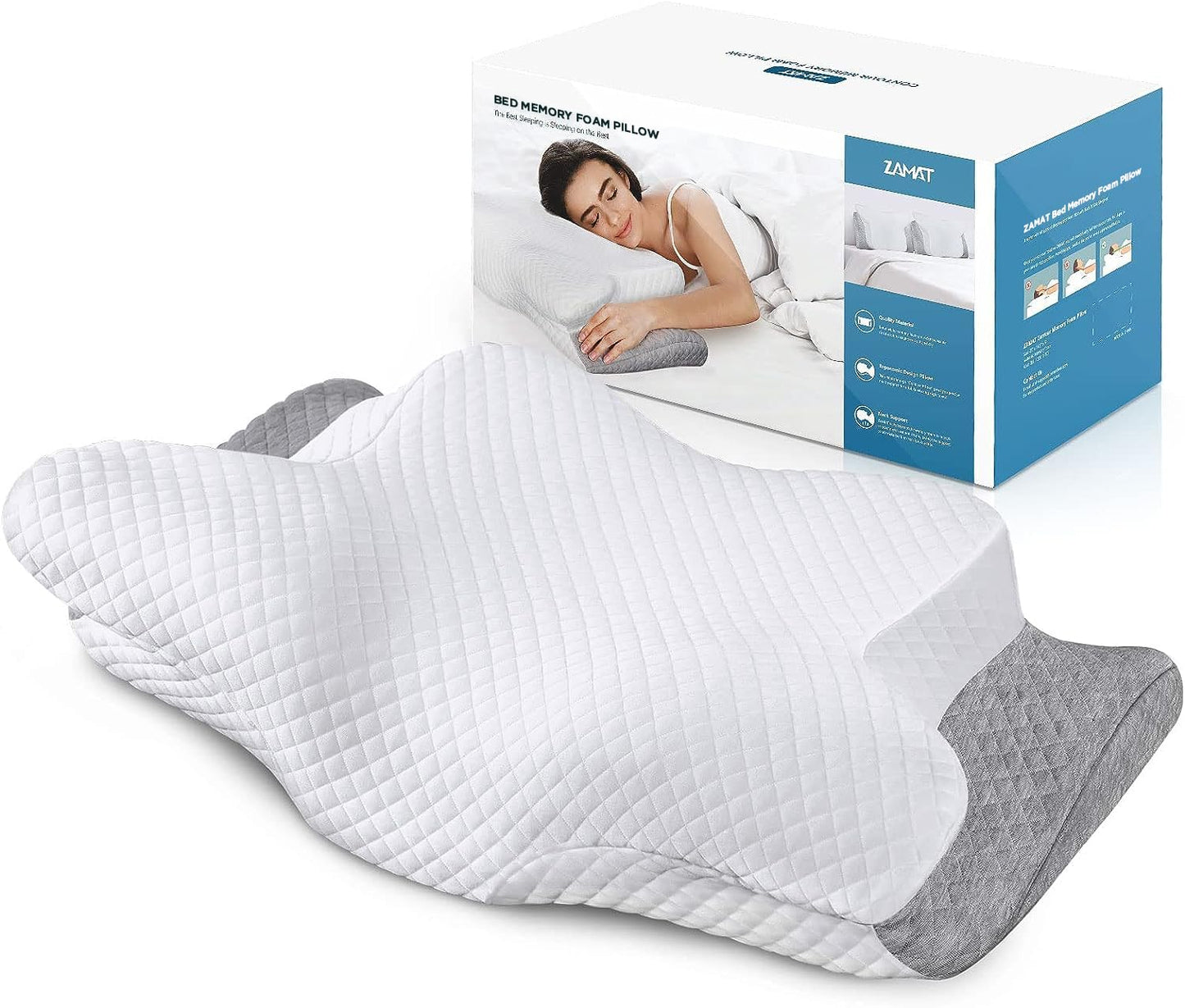 ZAMAT Adjustable Cervical Memory Foam Pillow, Odorless Neck Pillows for Pain Relief, Orthopedic Pillows for Sleeping with Cooling Pillowcase, Ergonomic Support Pillow for Stomach, Back, Side Sleeper