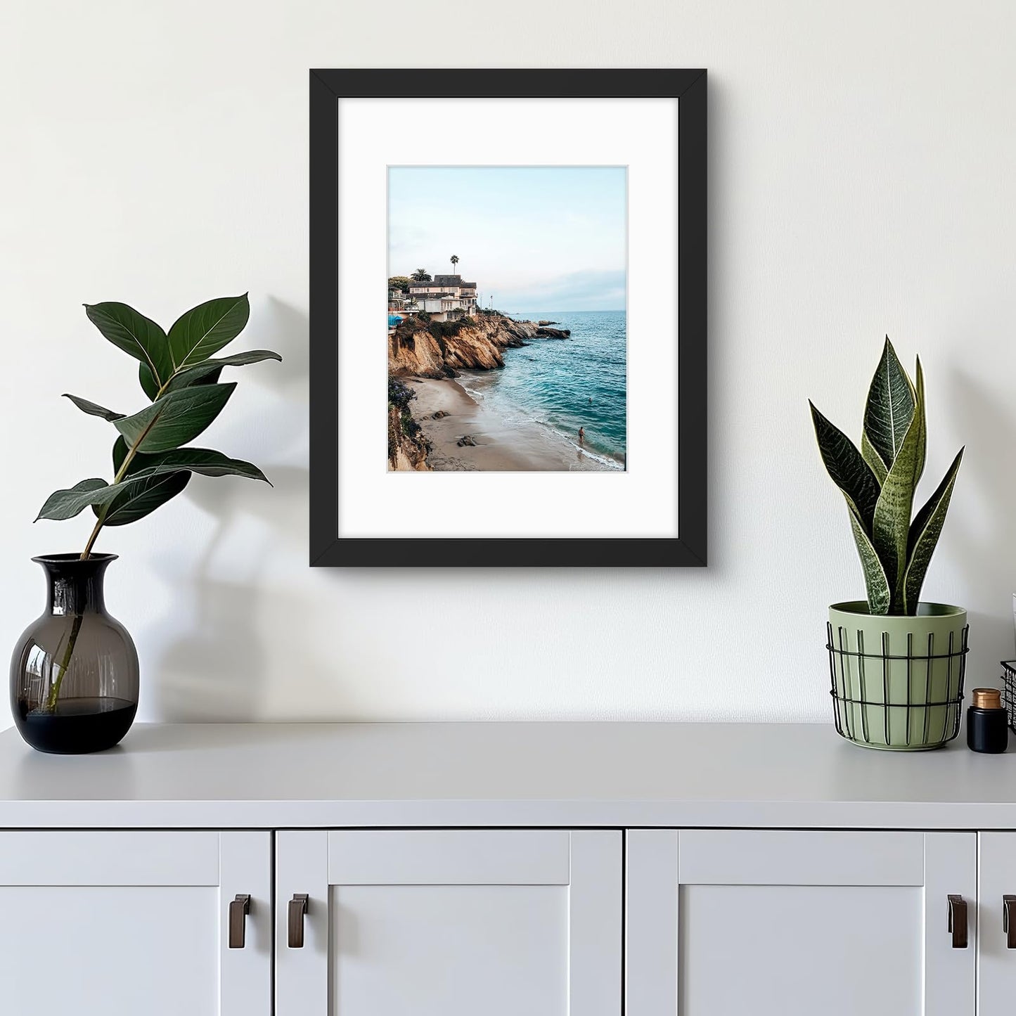 Frametory, 11x14 Frames Display 8x10 Picture with Mat or 11x14 Photo Without Mat, Shatter-Resistant Glass, Pre-Installed Wall Mounting Hardware - Black