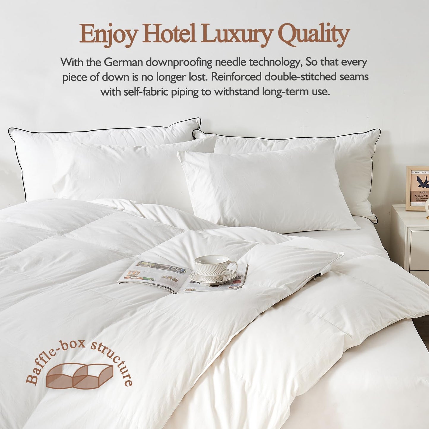 KUSNUG 100% Organic Cotton Feather & Down Fibers Comforter King Size, All-Season Hotel-Style Hypoallergenic Duvet Insert, Ivory White 106x90 Inch