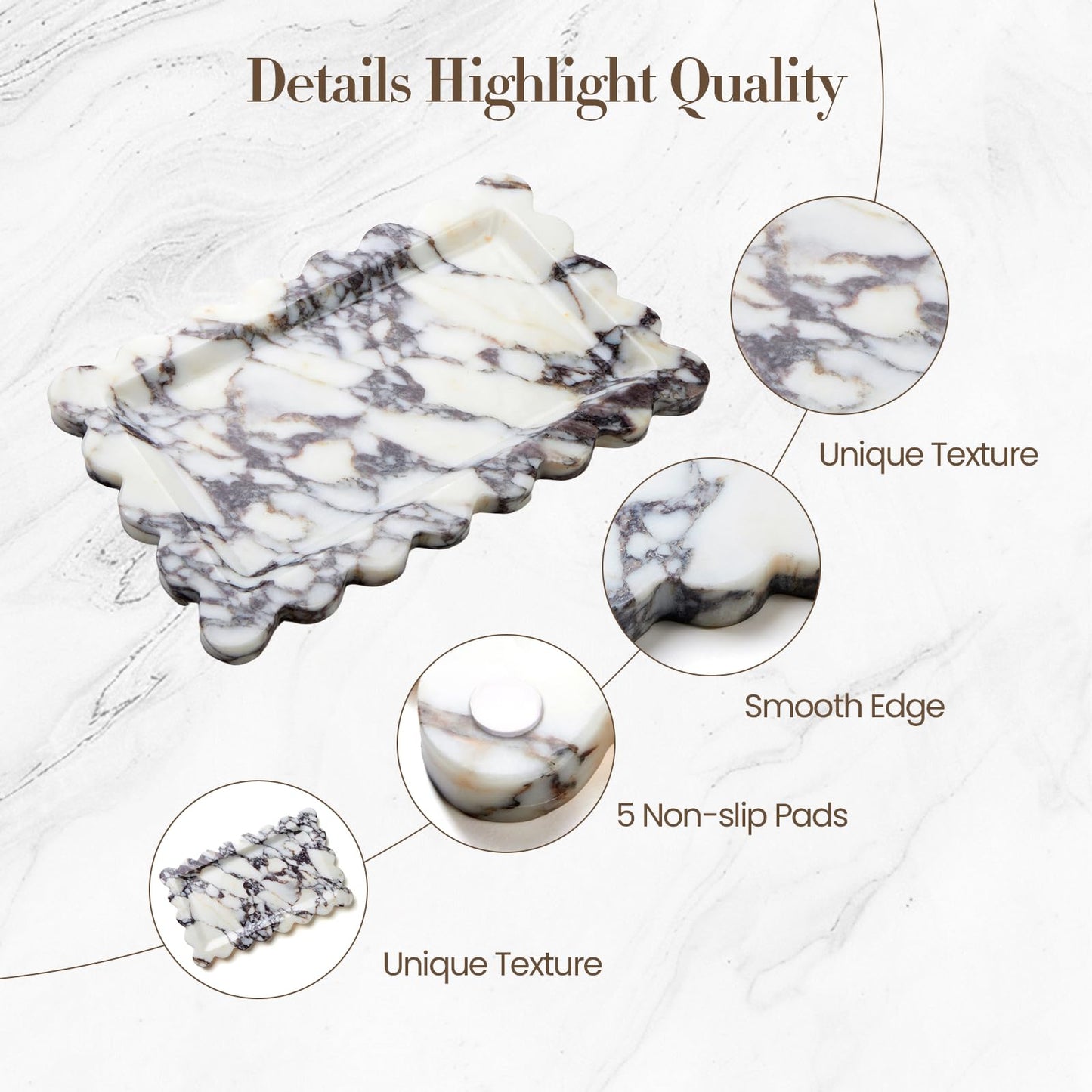 SAMAH Calacatta Viola Natural Marble Tray, Scalloped Bathroom Tray, Luxury Decorative Trays for Bathroom, Vanity, Dresser, Kitchen & Home Decor, Housewarming Gifts New Home (Rectangle)