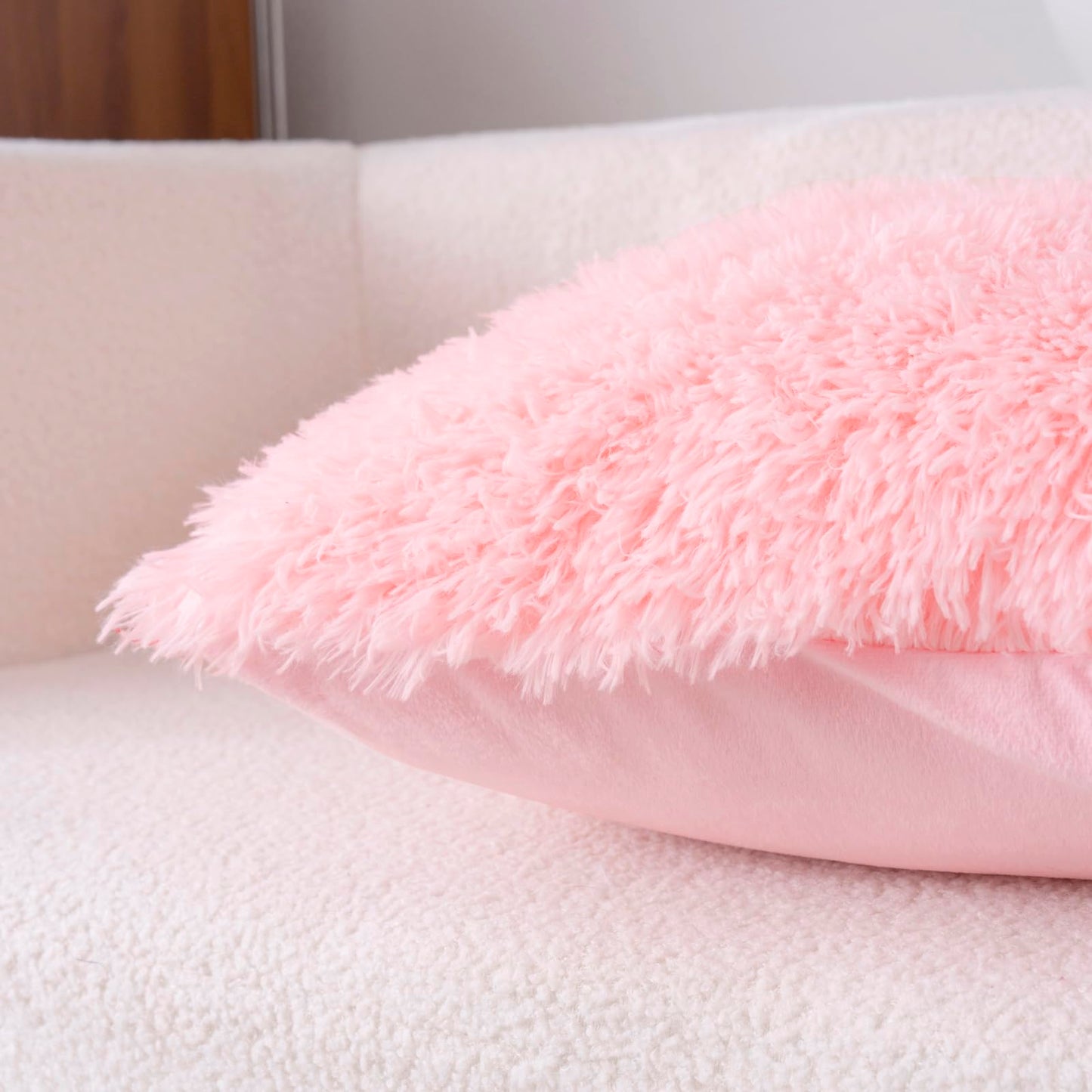 HAIHUA Faux Fur Fluffy Fuzzy Plush Pink Pillow Case Set of 2, Soft Decorative Pillow Covers for Bed, Bedroom, Living Room, Zipper Closure, Standard Size (20"x26", Pink)