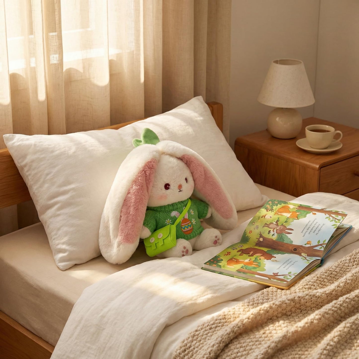 5Pcs Bunny Plush with Clothes & Accessories, Cute Bunny Stuffed Animal Reversible, Strawberry Carrot Bunny Transformed Rabbit Plush Zipper Soft Doll Easter Birthday Party Gift (5PCS Set Strawberry)
