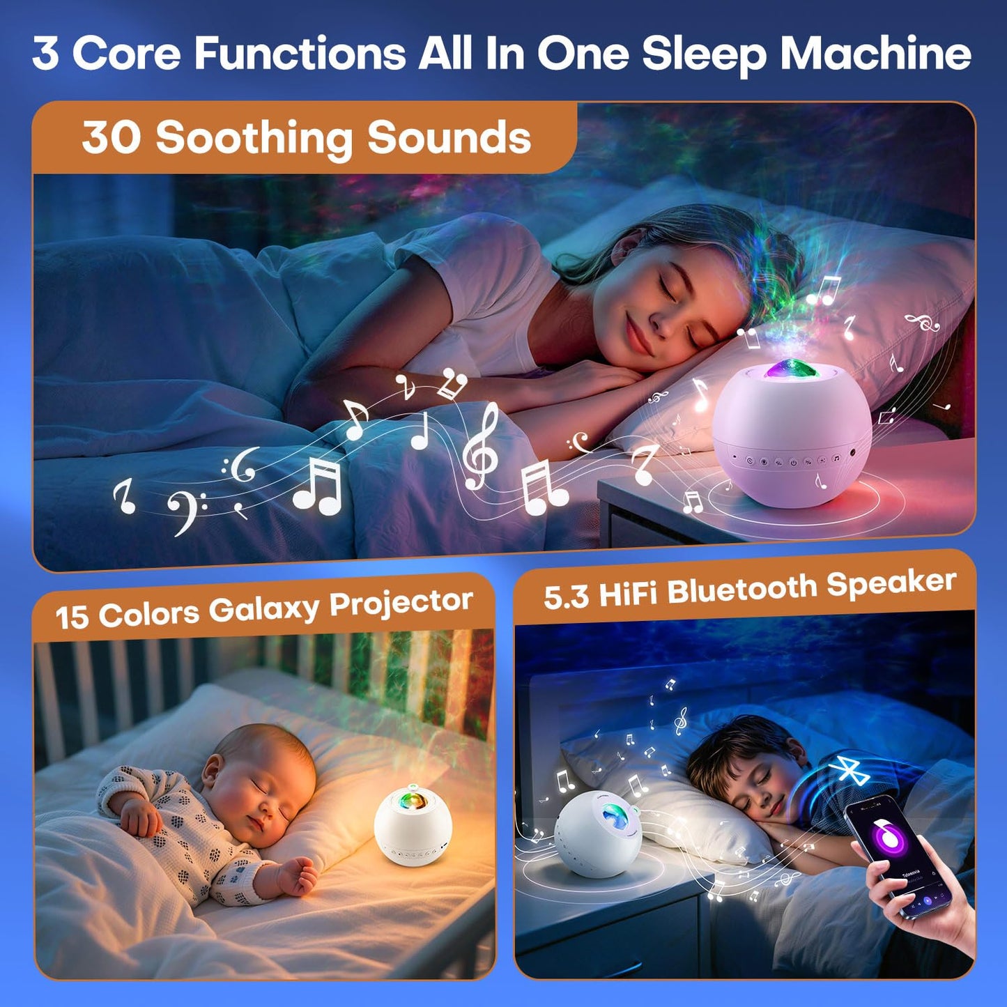 Sound Machine Light Projector, 30 Sleep Sounds for Baby , Bluetooth Speaker