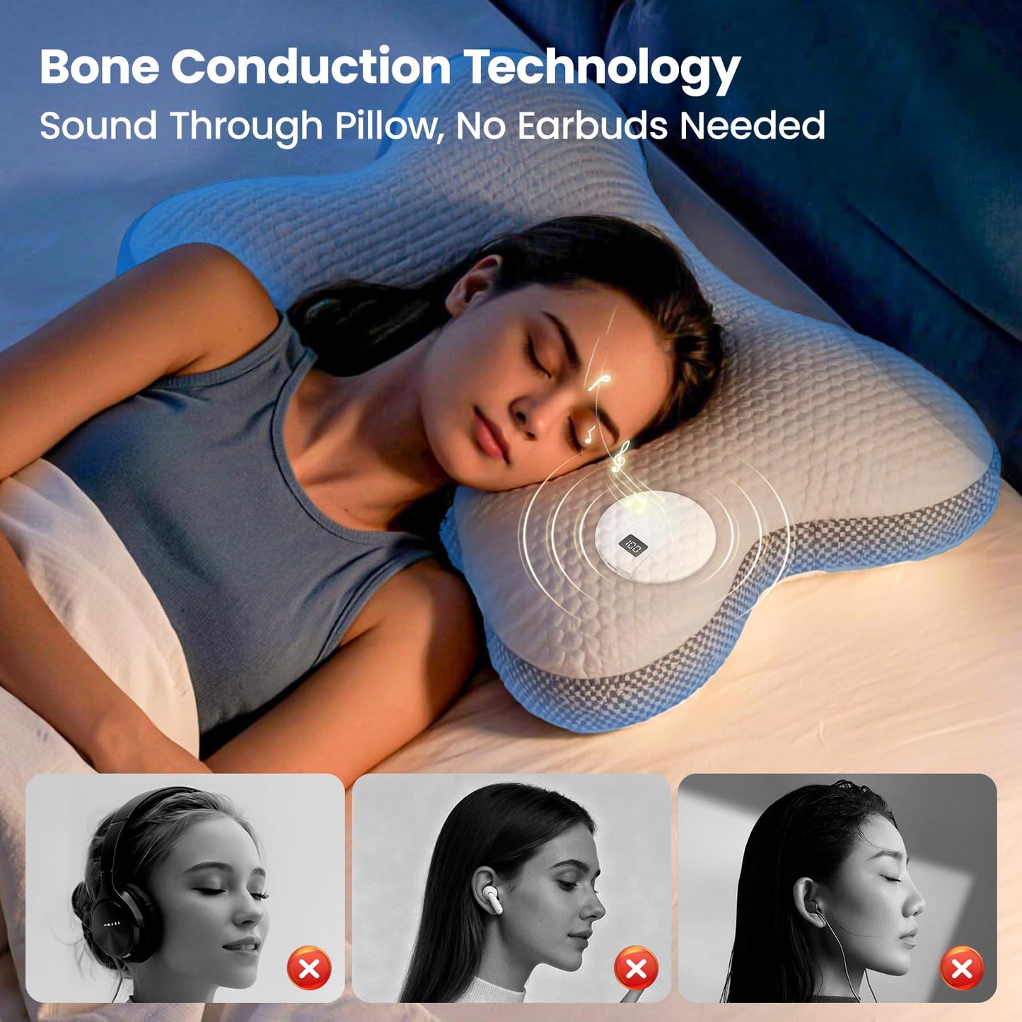 Hoarahloux Bone Conduction Under Pillow Sleep Bluetooth Speaker for Side Sleepers, Bluetooth 6.0 Wireless Speaker with Digital Display Portable Player for Sleep Music White Noise Audiobooks (White)