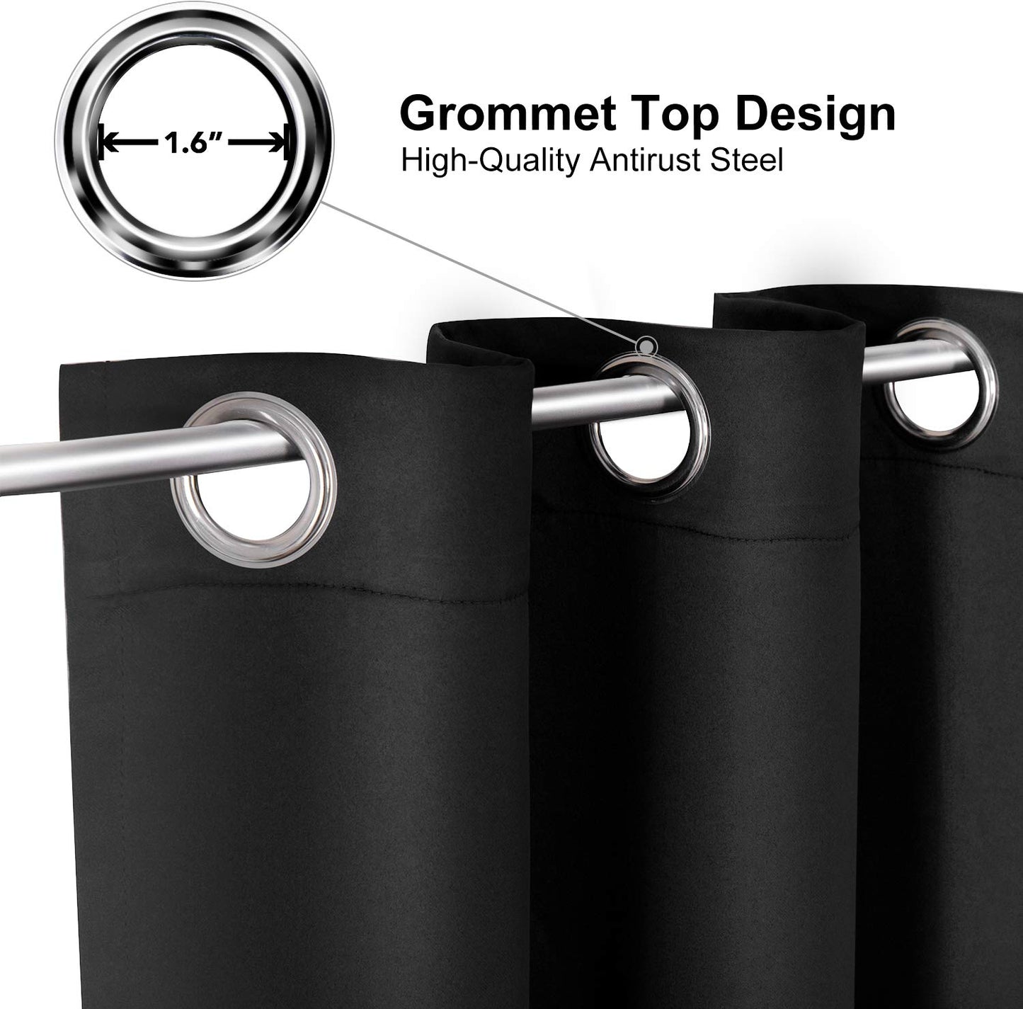 ChrisDowa Grommet Blackout Curtains for Bedroom - Thermal Insulated Room Darkening Curtains for Living Room (1 Panel Set, Black,42W x 63L)