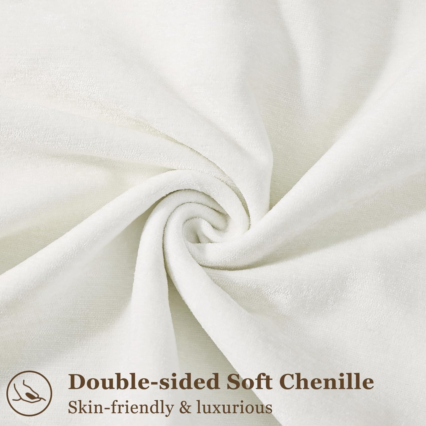 decorUhome Summer Couch Euro Sham Throw Pillow Covers 24x24 Set of 2, Decorative Soft Velvet Modern Cozy Chenille Pillow Cases with Elegant Design for Sofa Bed Living Room Home Decor, Cream White