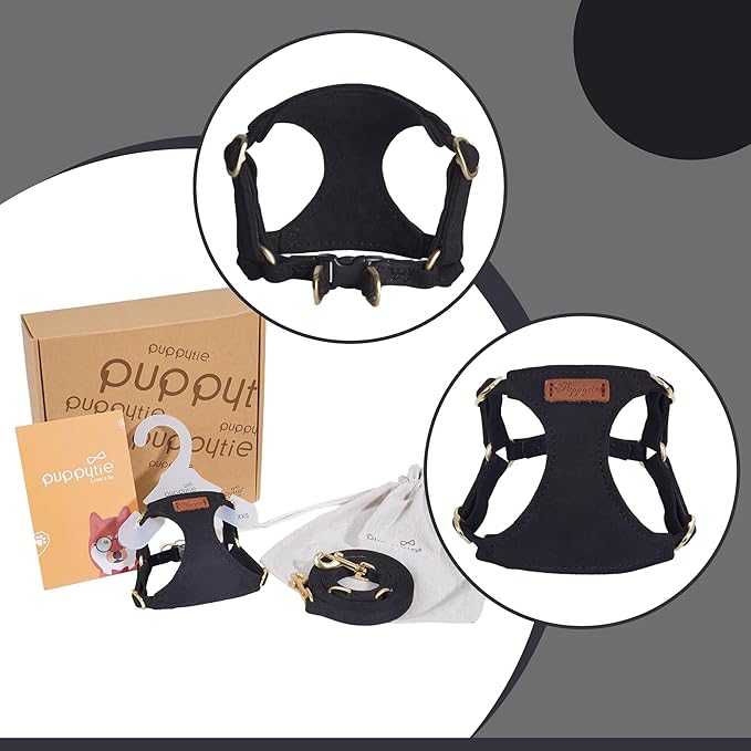 Puppytie No Pull Small Dog Harness with Multifunction Dog Leash,Lightweight Soft Adjustable No Choke Escape Proof Pet Harness Vest Pet Harness Vest,Black,M