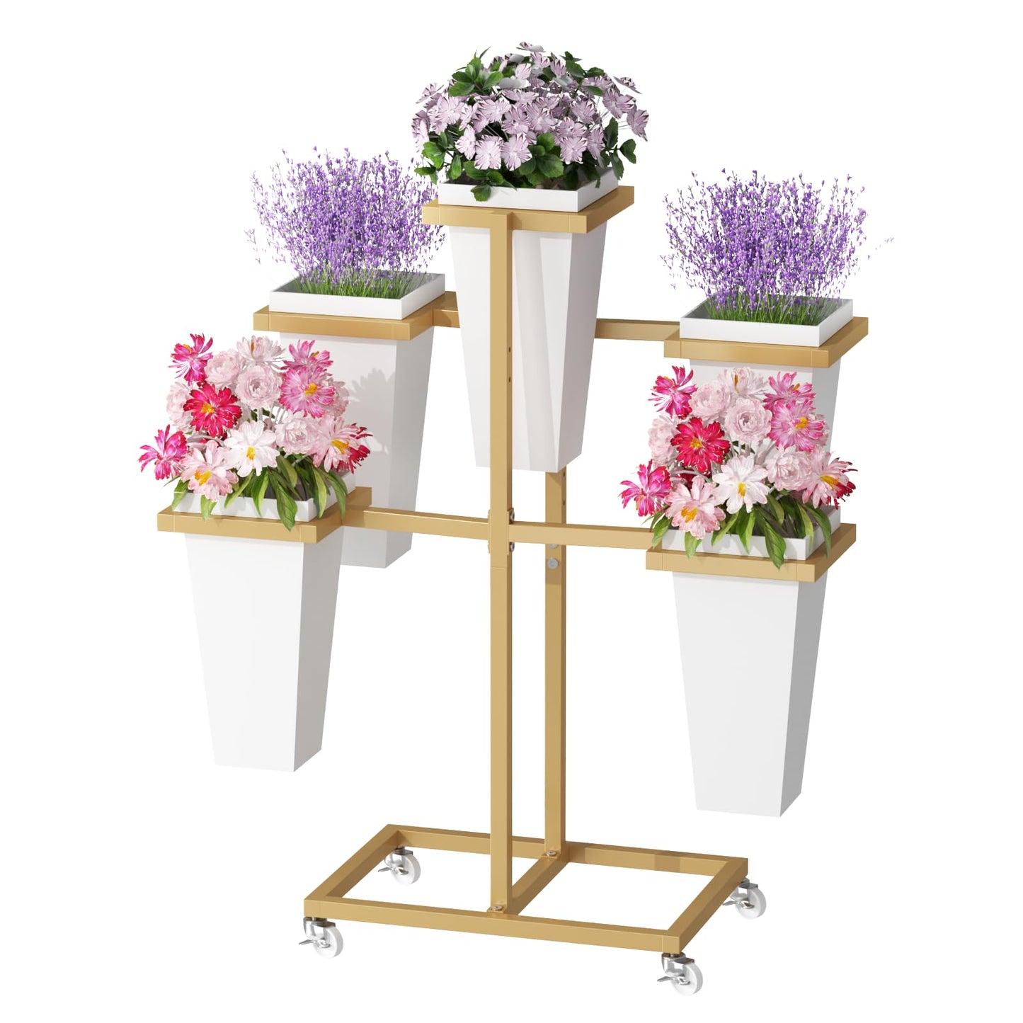 MILEFA Flower bar Stand with Buckets, Moving Flower Display Stand with Wheels, Metal Flower Cart for Bridal Shower. Wedding, Party, Garden, Gold