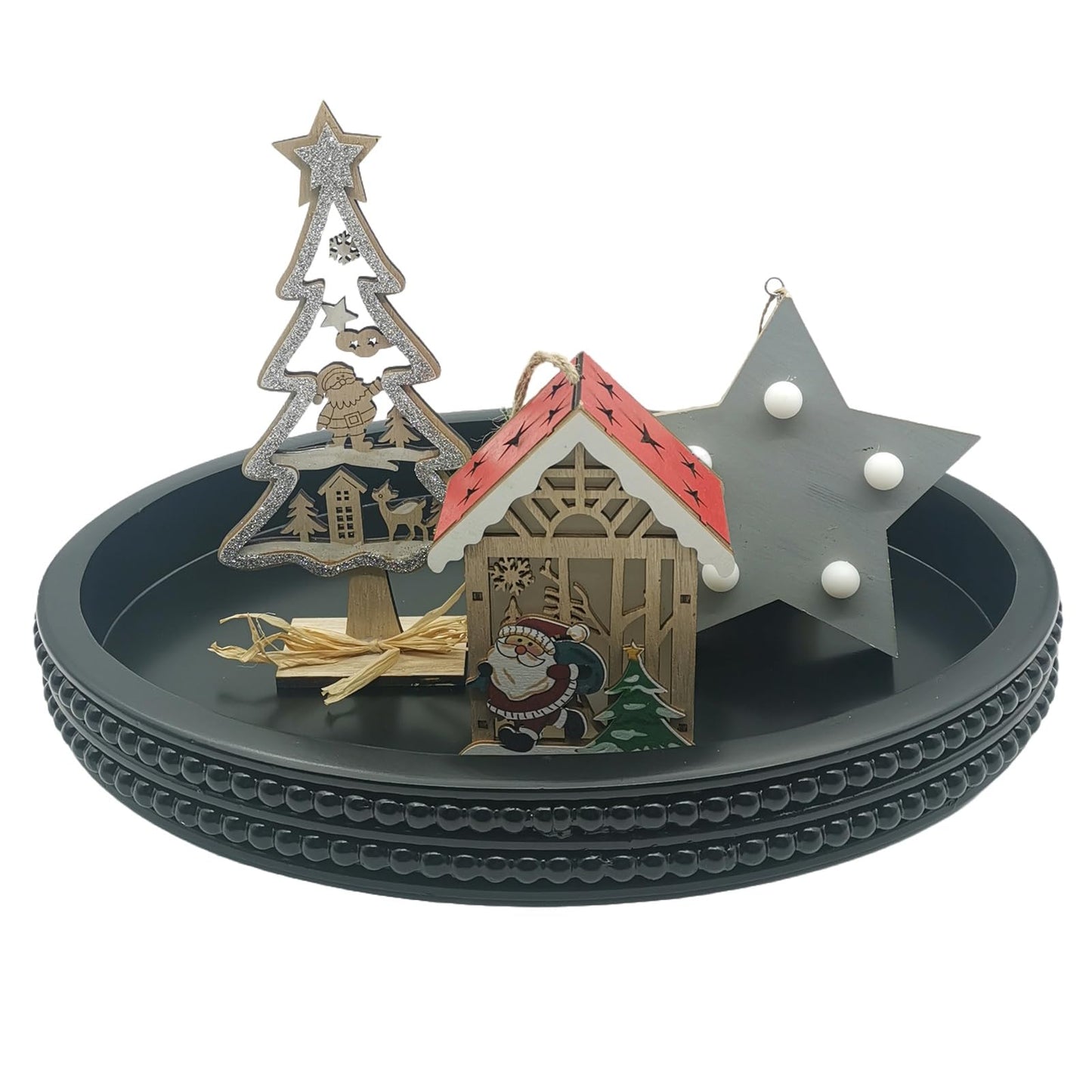 Carah & Cossh Oval Wooden Modern Decorative Tray 16''x12'', Farmhouse Rustic Serving Tray, Table Centre Tray, Perfect for Storage and Display (Black)