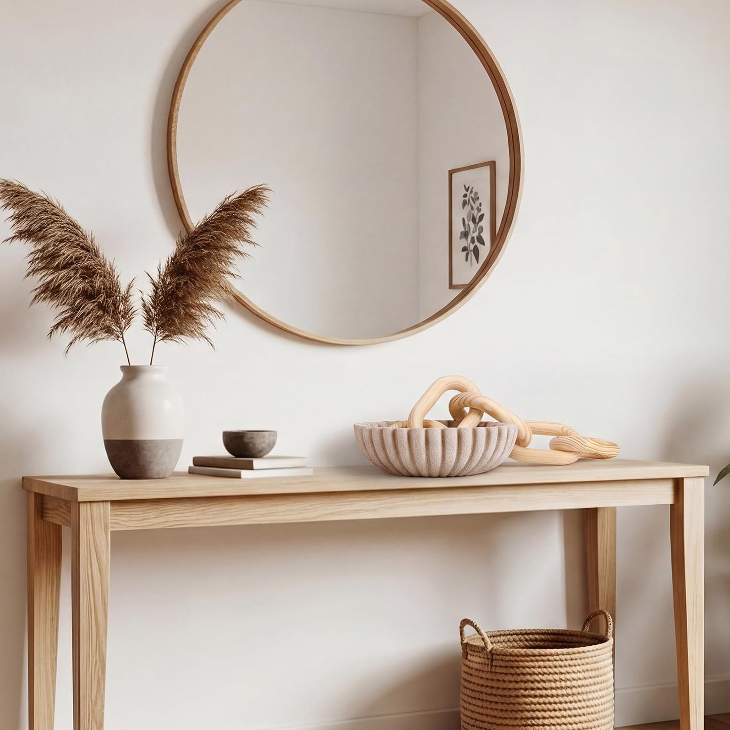 Yiyiring Large Decorative Bowl and Wood Chain Link Set Modern Handicraft Bowl Ruffle Decoration for Farmhouse Home Decor Modern Kitchen Counter Stylish Key Fruit Bowls Entry Table Housewarming Gift