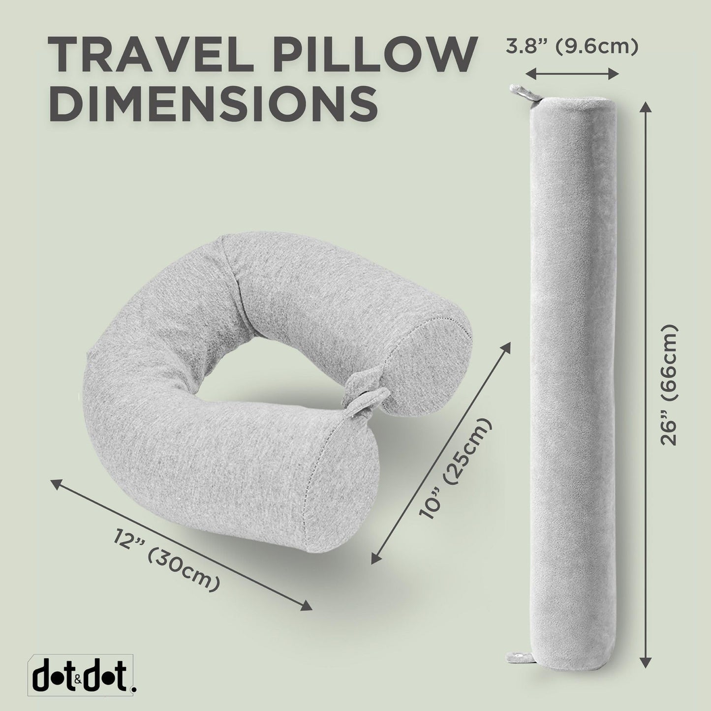 Dot&Dot Twist Memory Foam Travel Pillow, Bendable Neck Pillow for Airplane, Car and Home, 26-Inch Adjustable Roll with Washable Cotton Cover