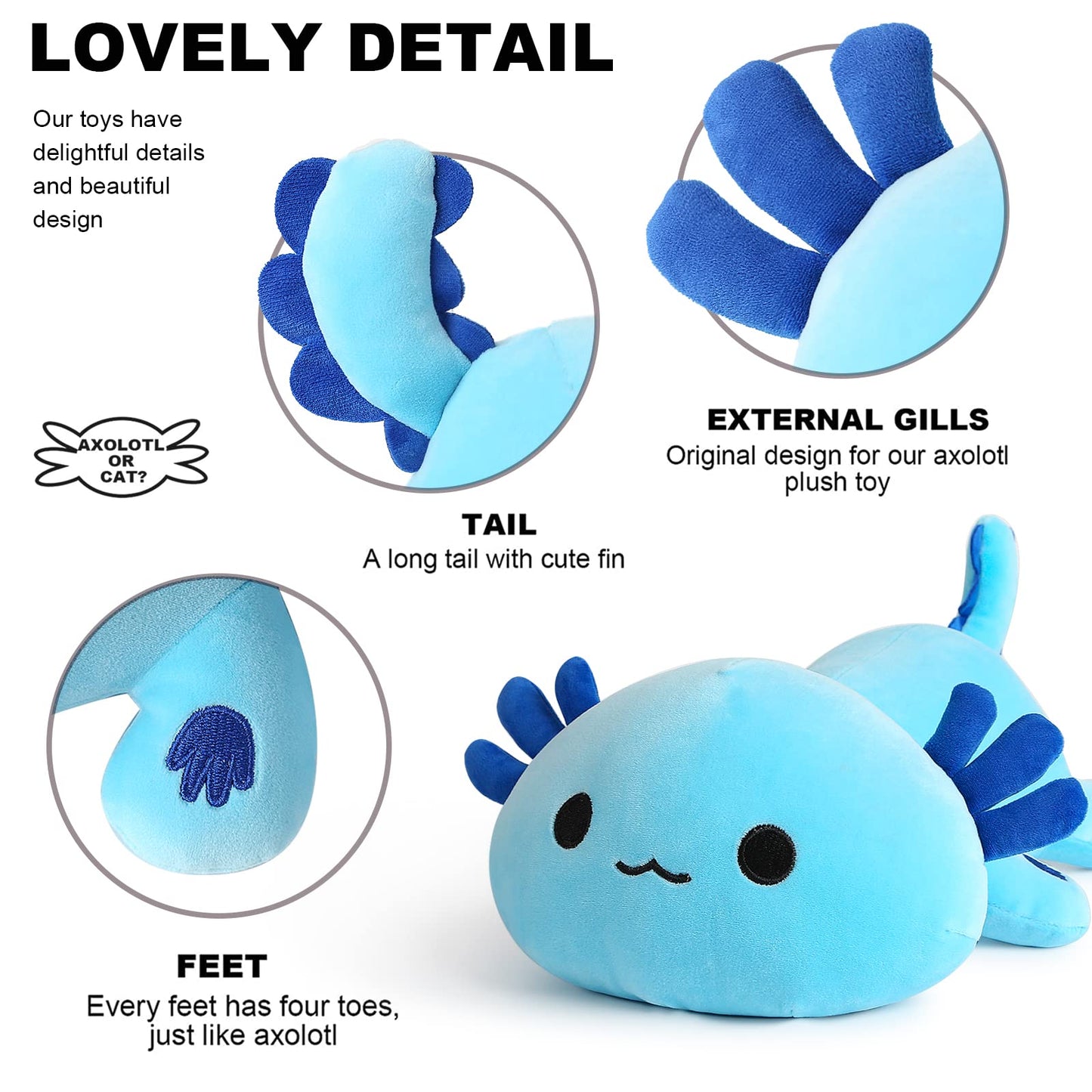 Onsoyours Original Axolotl Plush Cute 13 inch Stuffed Animal Soft Blue Pillow Kawaii Plush Toy Gift for Kids & Adults (Blue Axolotl, 13")