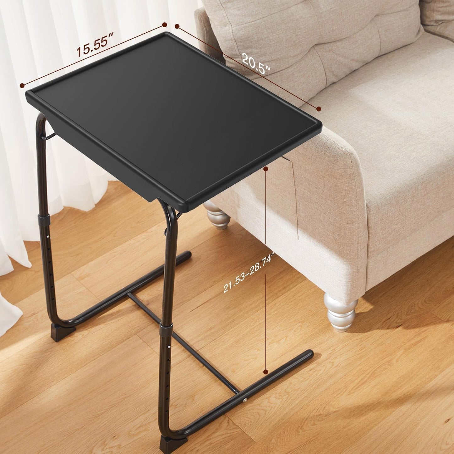 HUANUO Adjustable TV Tray Set of 2 - TV Dinner Tray on Bed & Sofa, Comfortable TV Tray Table with 6 Height & 3 Tilt Angle Adjustments (2 Pack)