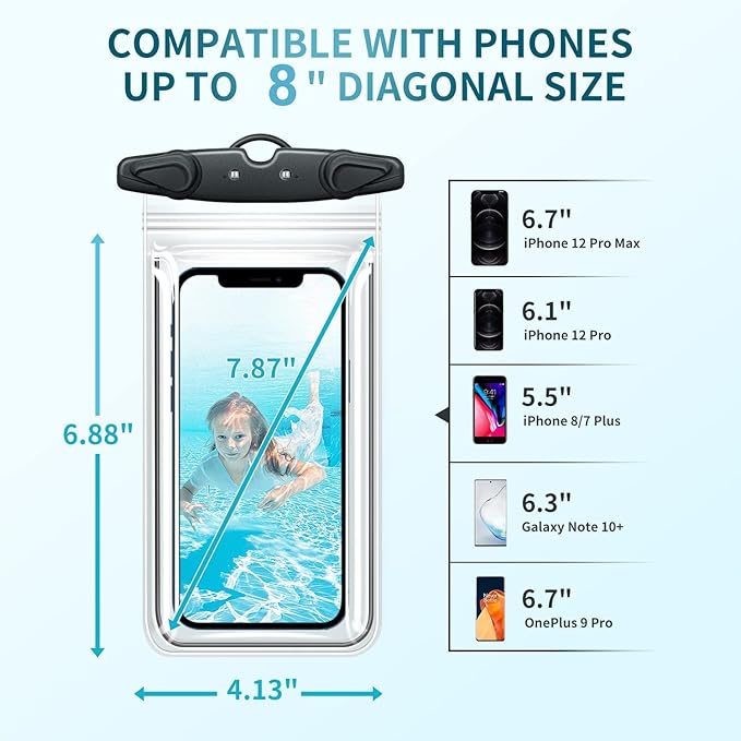 Universal Waterproof Phone Pouch, 2 Pack IPX8 Waterproof Phone Lanyard Case Dry Bag for iPhone 16 15 14 13 12 Pro Max Plus Samsung Galaxy S24 S23 Note 20 OnePlus Google up to 7.5"