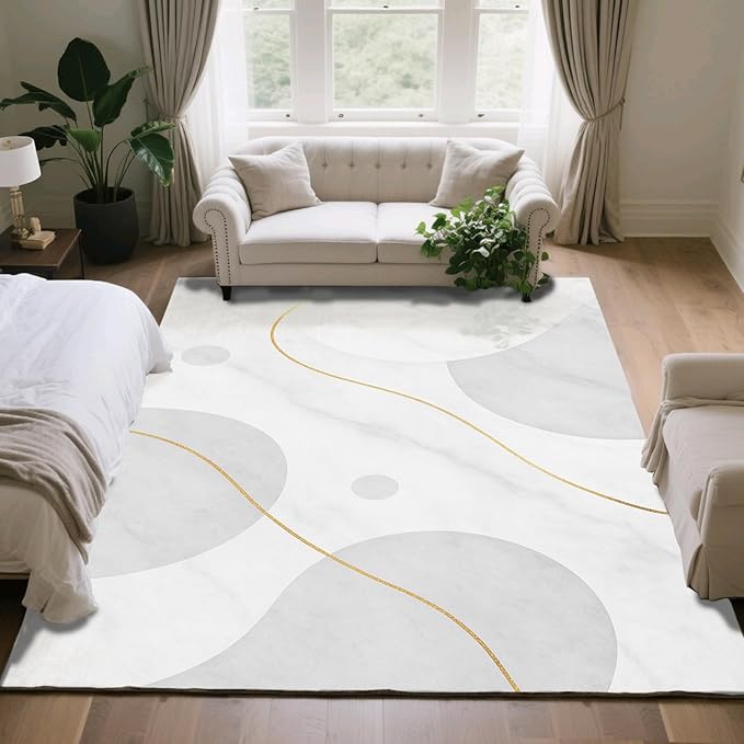 Minimalist Marble Rug - 2x3 Rug, Abstract Marble Bath Rugs, Modern Luxury Doormat, Washable & Non Slip Small Rugs Home Decor