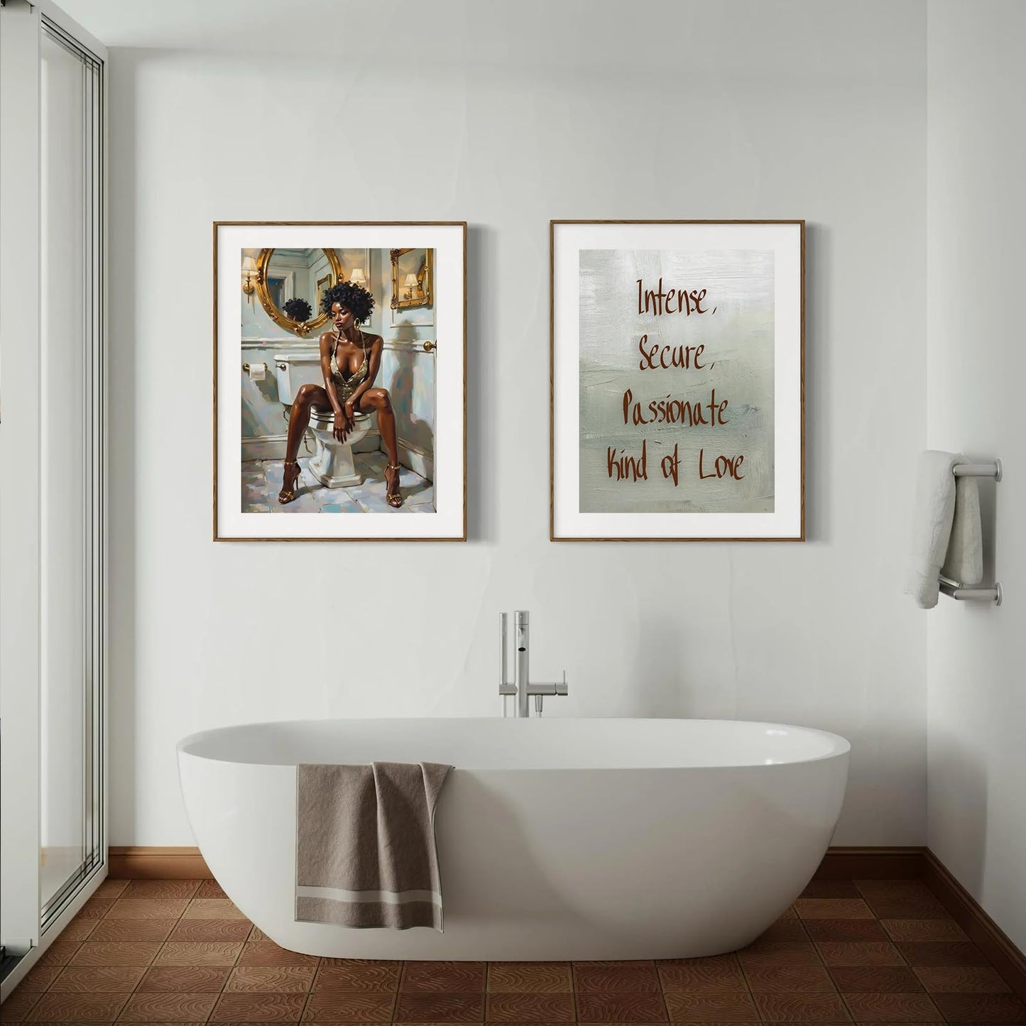 Black Girl Bathroom Wall Art Set of 2 Luxury Black Woman Poster Print Sensual African American Wall Art Afro Feamle Canvas Painting Print for Bathroom Toilet Home Decor, 16x24inch Unframed