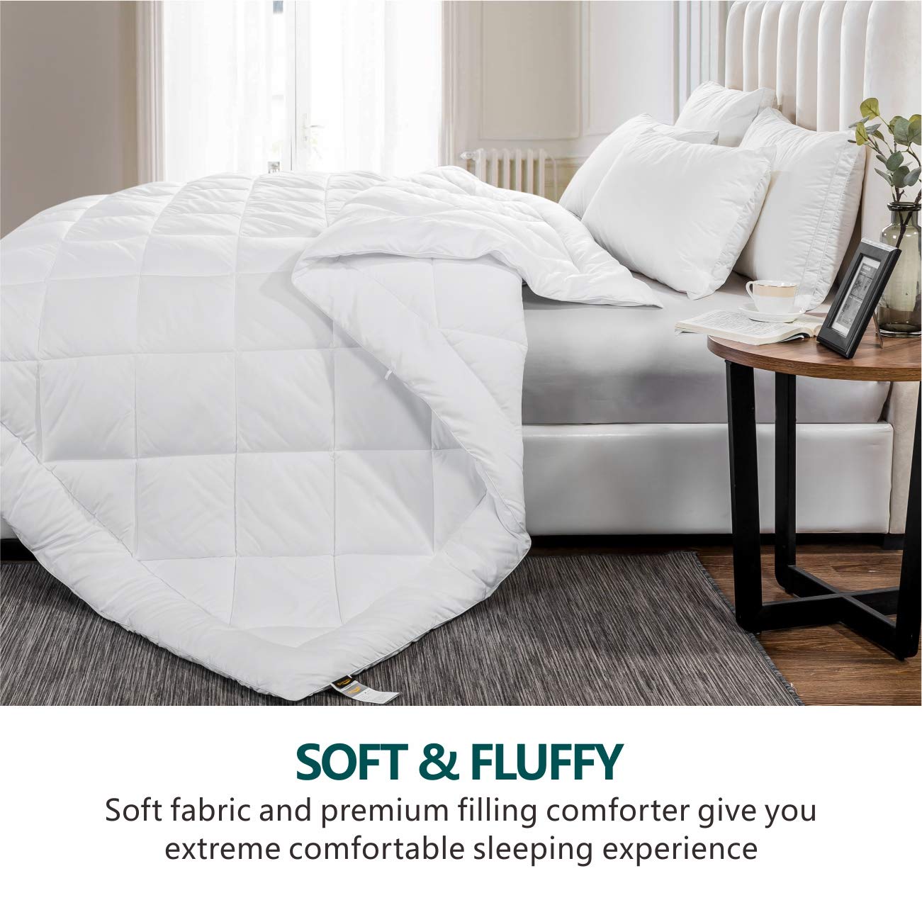 Cozynight Soft Oversized King Size Comforter Duvet Insert-Lightweight Down Alternative Comforter with Corner Tabs-Fluffy Breathable Diamond Stitched (White,110"x98")