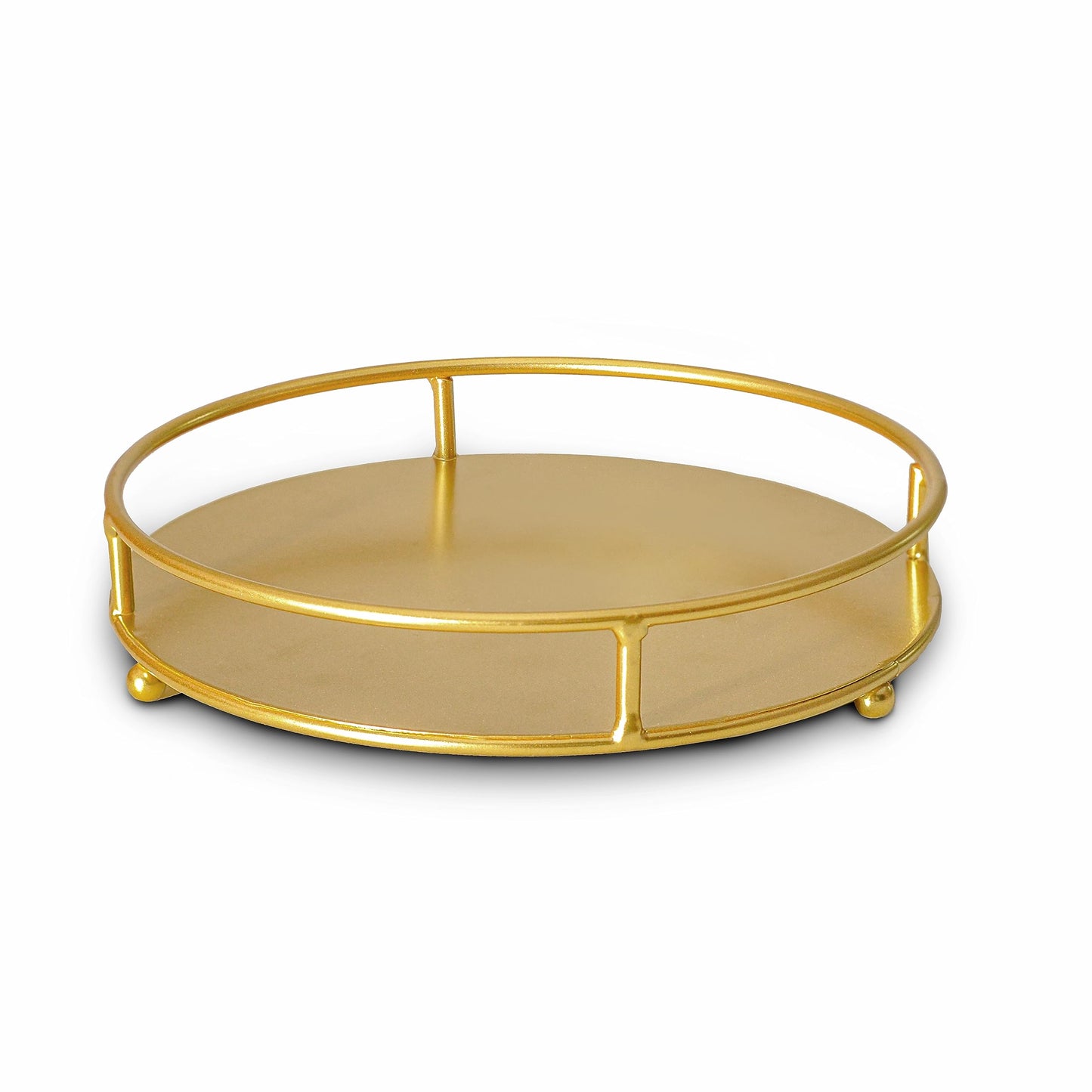 Jewelry Tray Perfume Display Organizer Bathroom Storage Vanity Tray Tabletop Display for Cosmetic, Candle, Jewelries, 8" Round Gold, Small