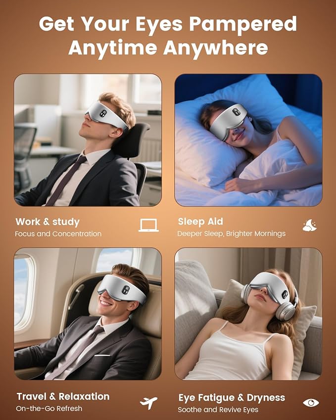 Heated Eye Mask - Cordless Eye Mask for Dry Eyes, Eye Relief, Improved Sleep, Timed Shutdown, 4 Temperature, Washable Eye Heating Pad for Travel, Removable for Cleaning - Grey