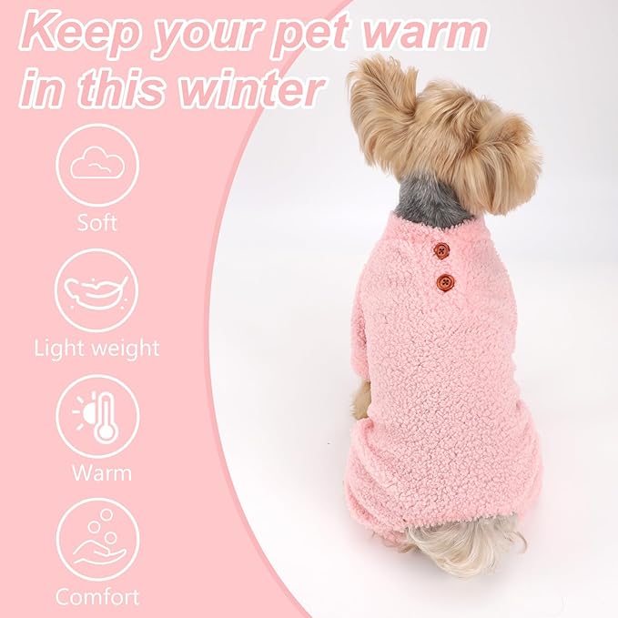 Dog Sweaters for Small Dogs Winter Dog Pajamas Sized Dogs Boy Girl Fleece Pet Clothes Puppy Outfit 4 Legs Jumpsuits for Chihuahua Yorkie Cat Apparel (Pink, Small)