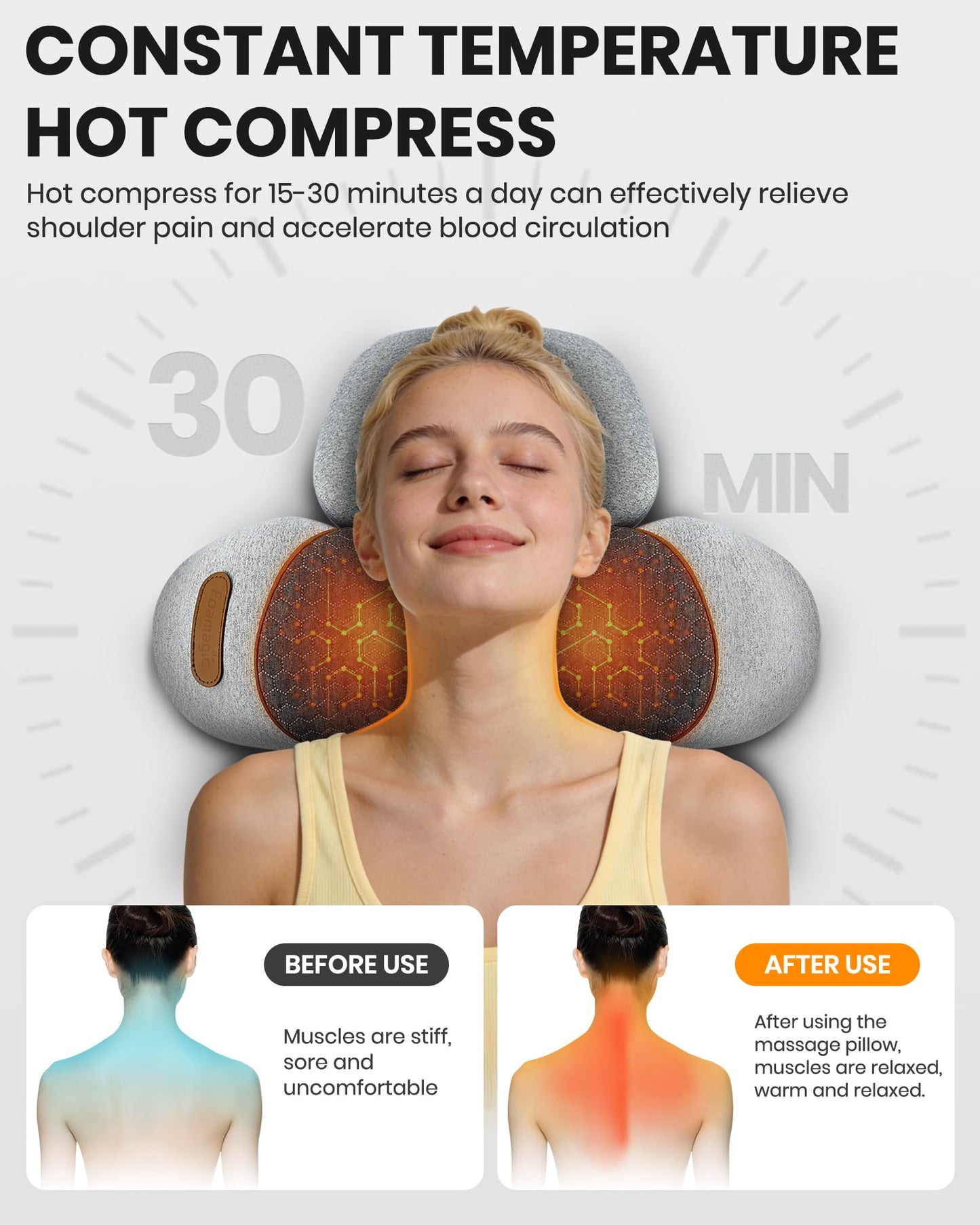3-in-1 Neck Massager Pillow - Cervical Pillow Massage Neck Hump for Shoulder Pain Relief, Back Shoulder Massager with Kneading, Shiatsu Kneading Massage with Heating, Traction Function, Hump Corrector