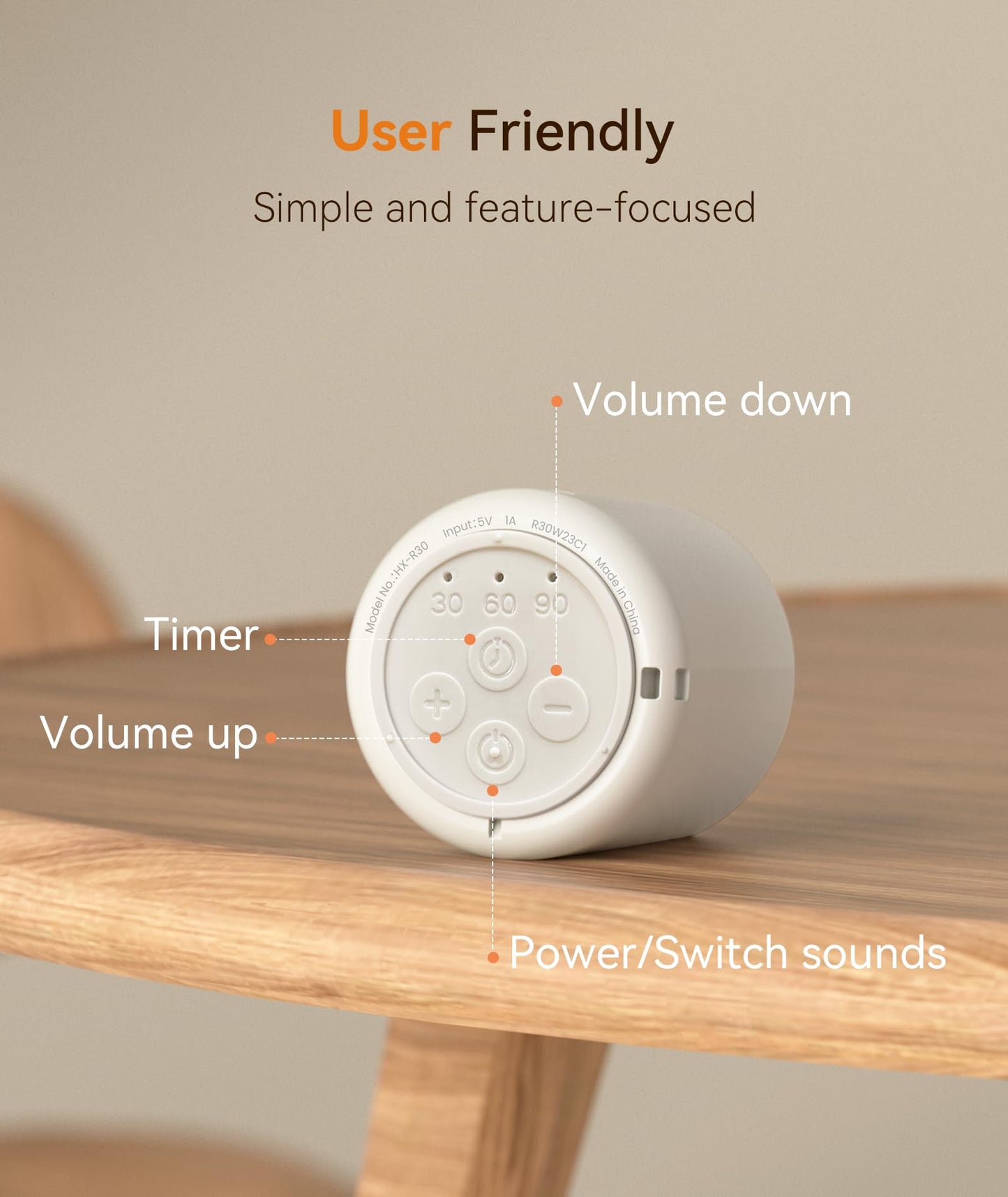 Dreamegg Portable White Noise Machine, 1000mAh Battery, Travel Sleep, Cream