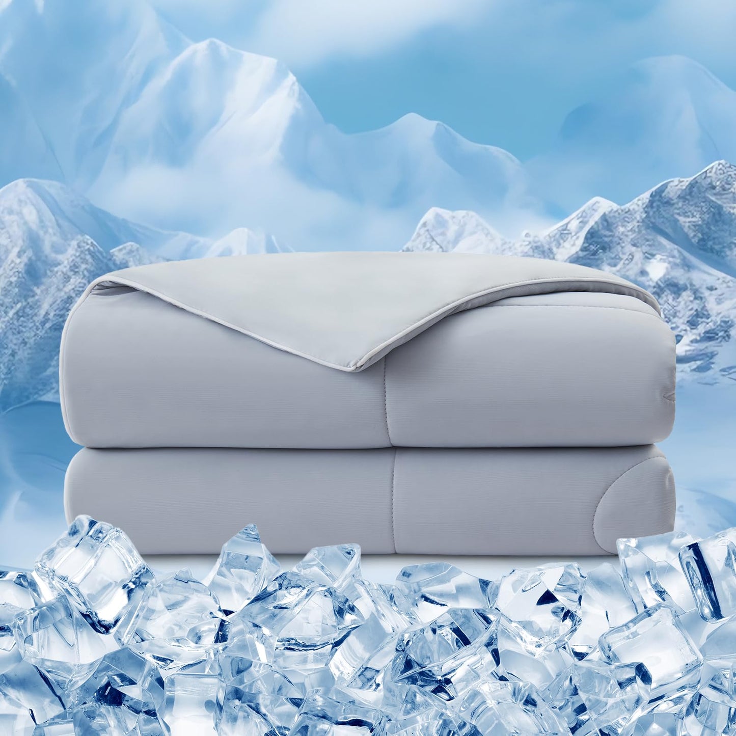 EMME Cooling Comforter Queen Size, Silky Soft Double Sided Cold 90% Nylon Fabric Cooling Blanket for Hot Sleepers, Q-Max>0.5 Breathable Summer Quilt for Night Sweater, Lightweight(Grey,90 x 90)