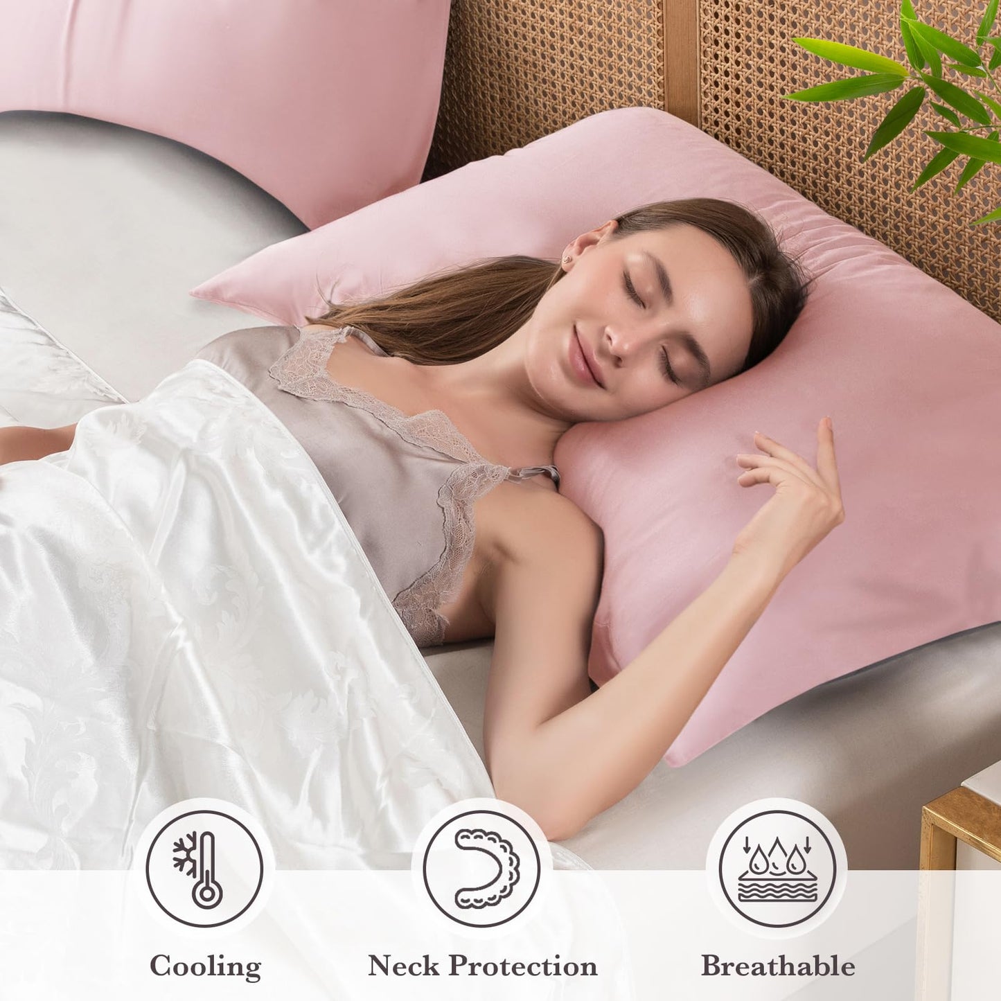 Curved Pillow Case Queen Size, Side Sleeper Pillow Cases Cover Cooling Rayon Derived from Bamboo with Zipper for hot Sleepers Hair and Skin, Breathable Silky Soft Pillowcase 1 Pack 20 * 30 Inches